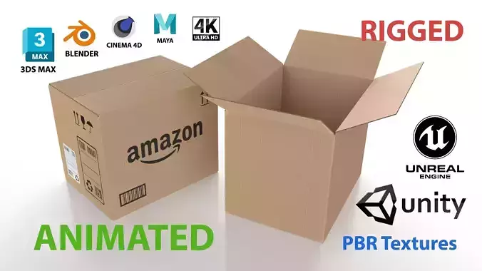 Carton Amazon box and Empty box rigged animations Low-poly 3D model