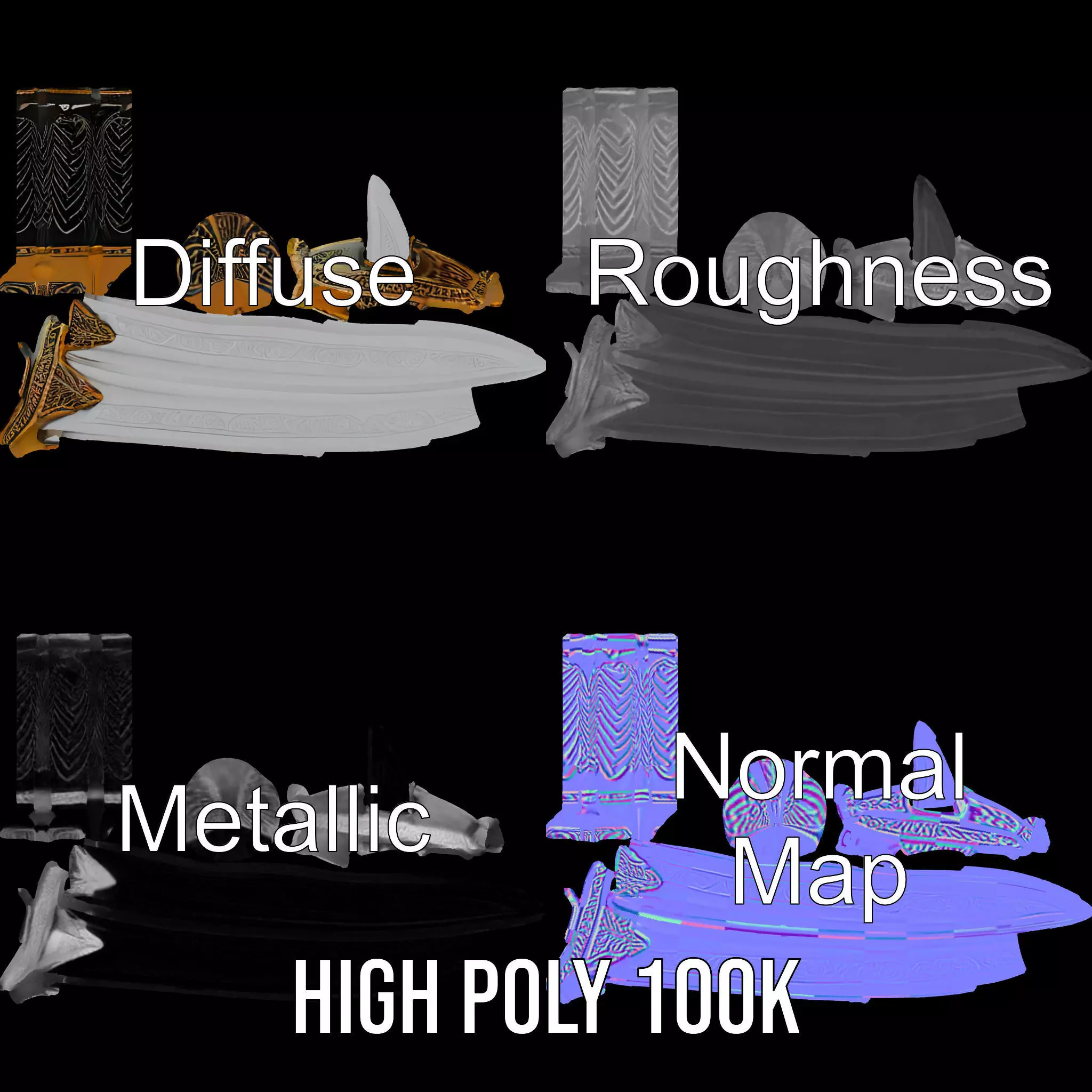 Elven Curved Blade model pack Low-poly 3D model_3