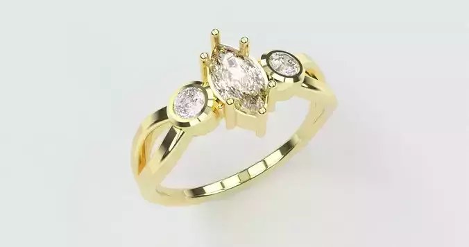 Trilogy marquise twisted ring for 3d printing