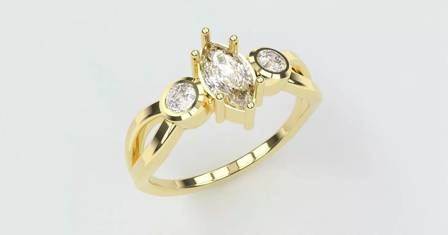 Trilogy marquise twisted ring for 3d printing 3D print model_0