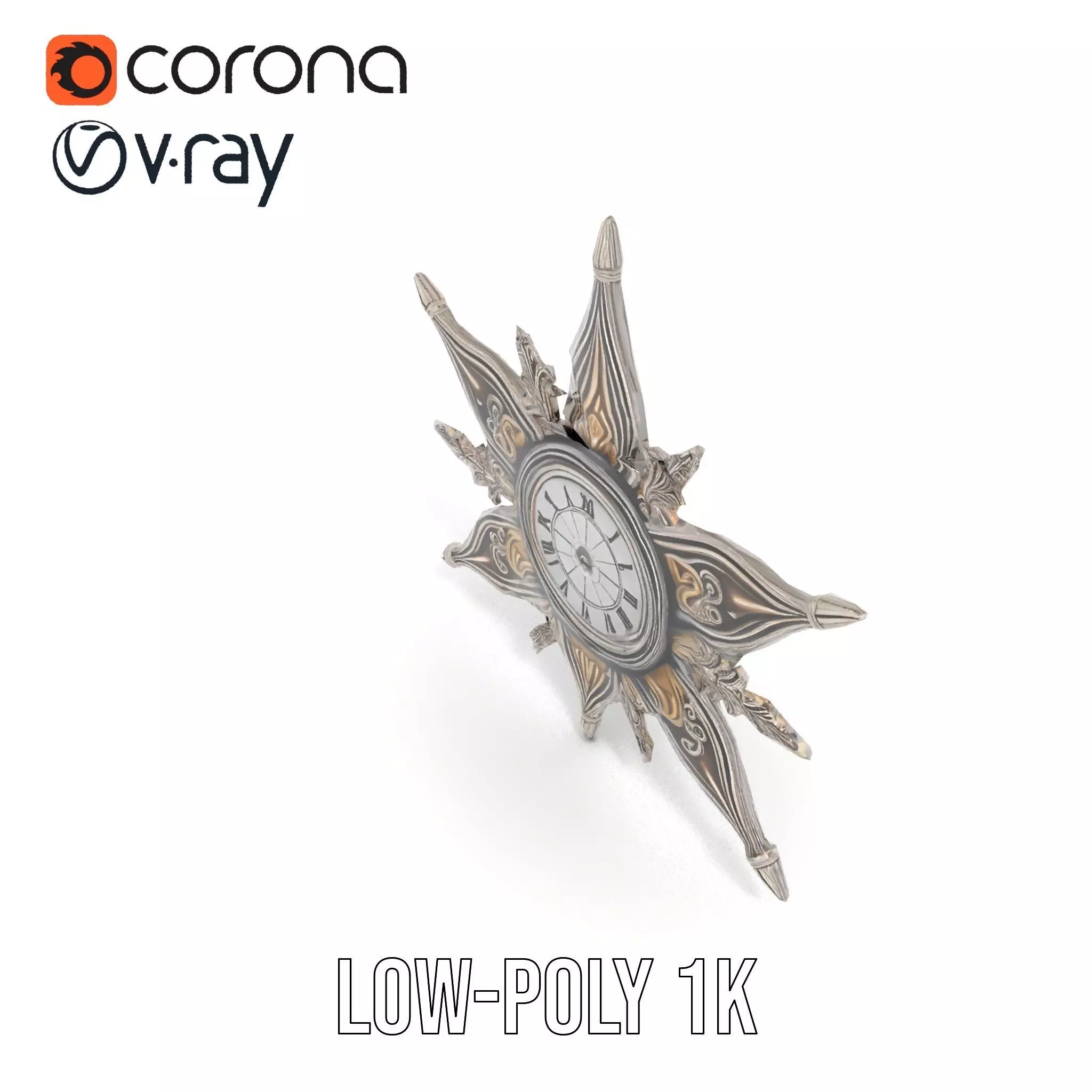 Ornate Brass Clock model pack Low-poly 3D model_13