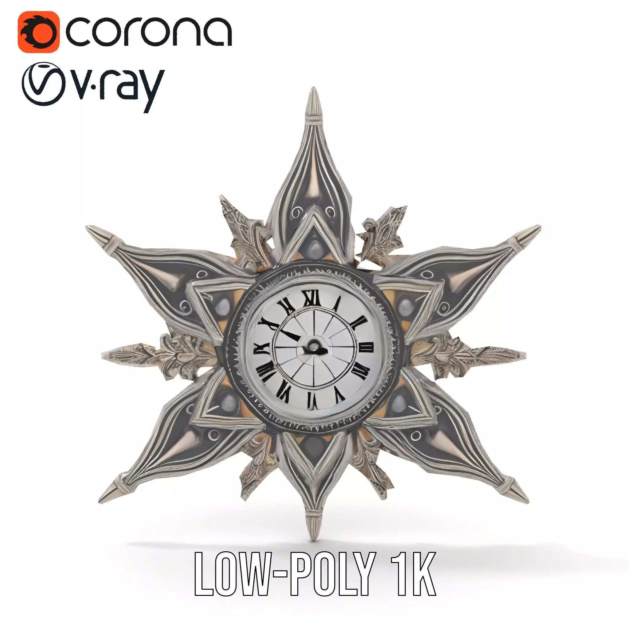 Ornate Brass Clock model pack Low-poly 3D model_10
