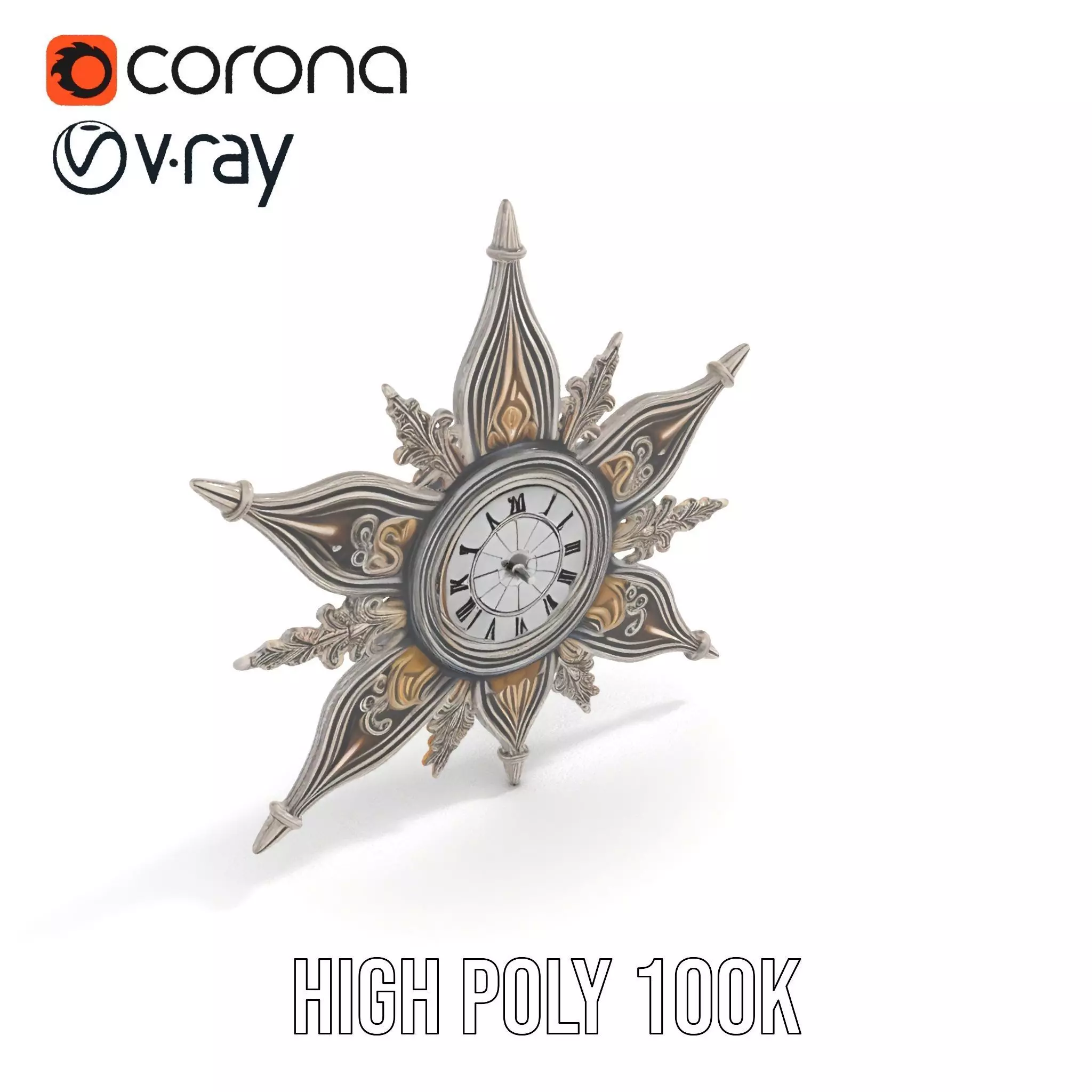 Ornate Brass Clock model pack Low-poly 3D model_26