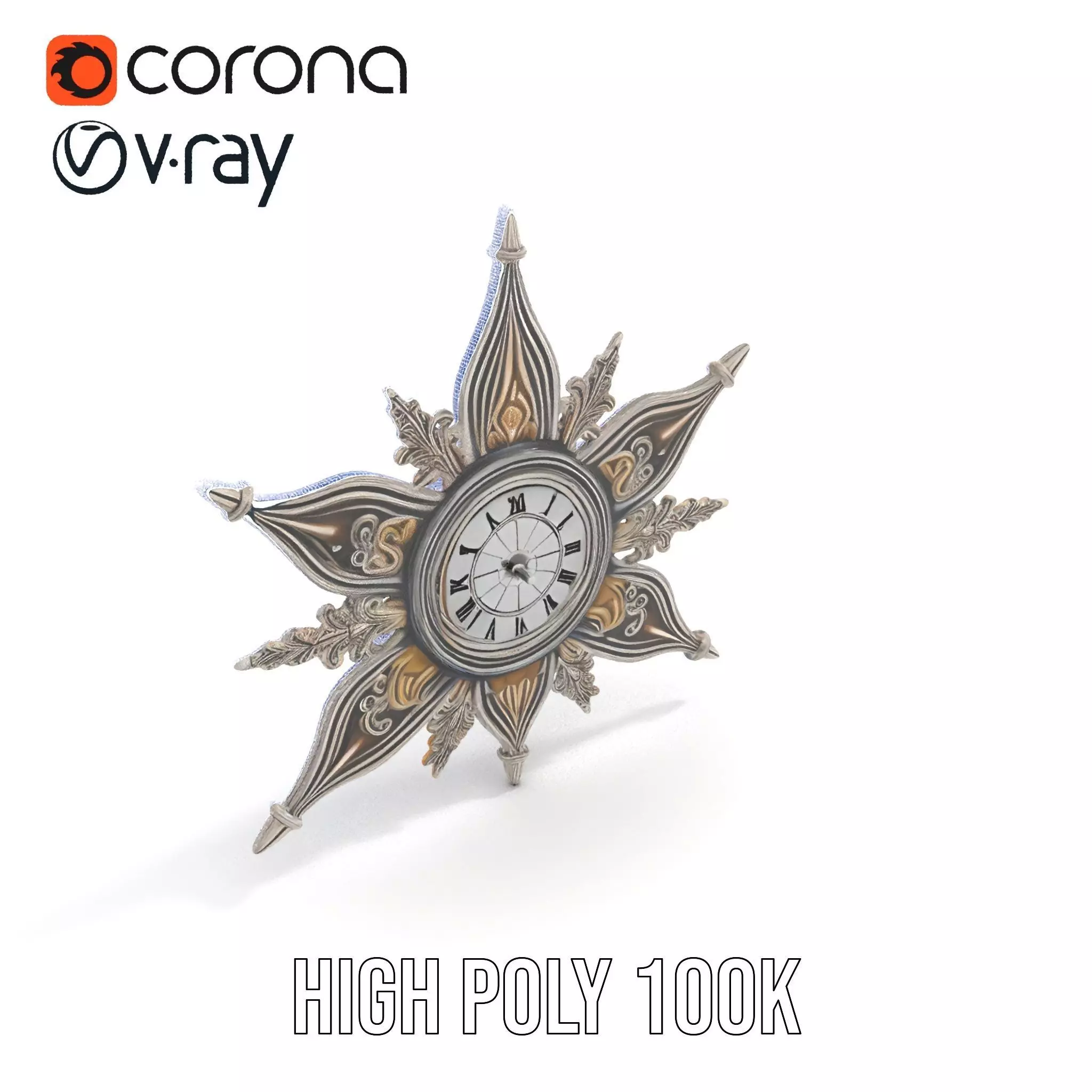 Ornate Brass Clock model pack Low-poly 3D model_33