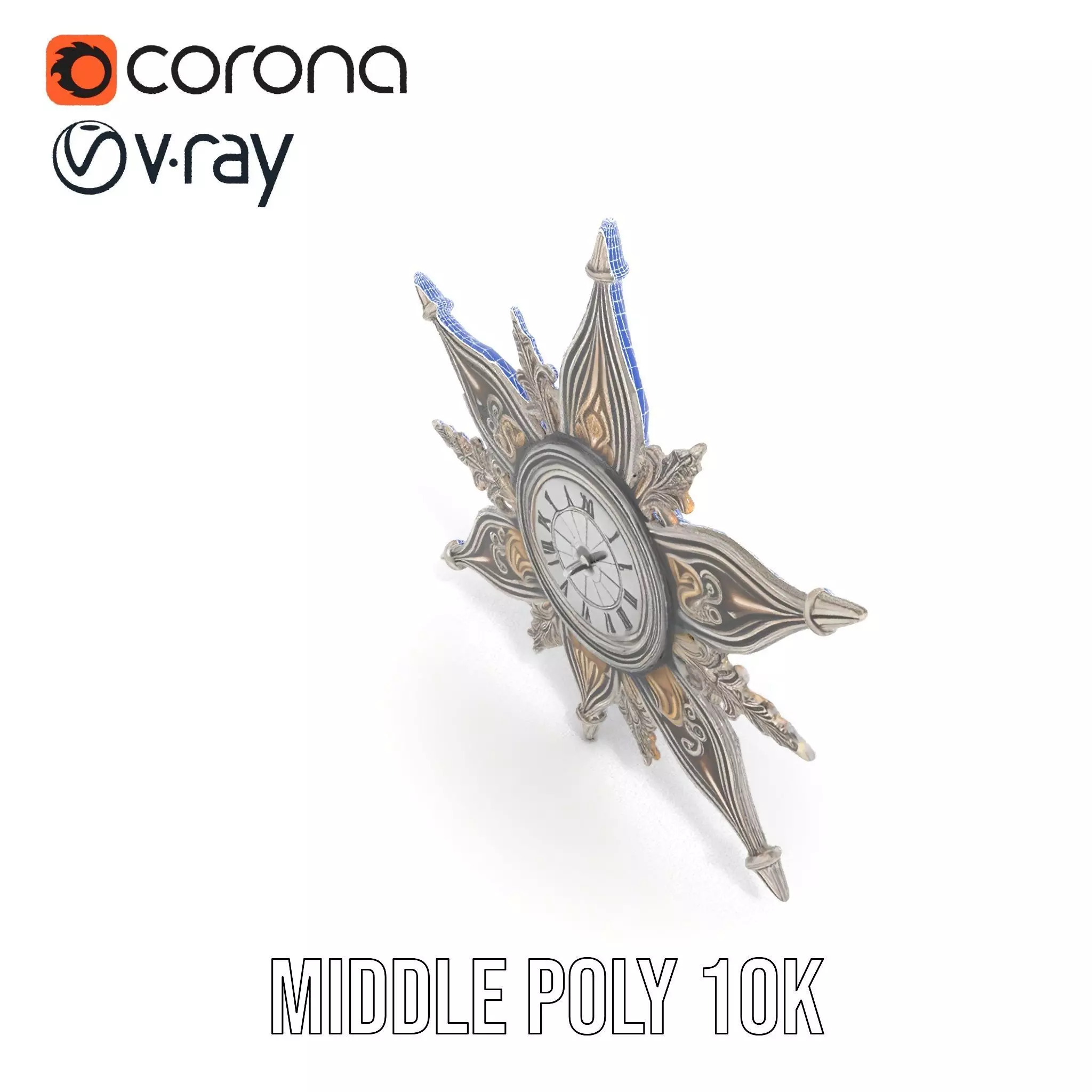 Ornate Brass Clock model pack Low-poly 3D model_27