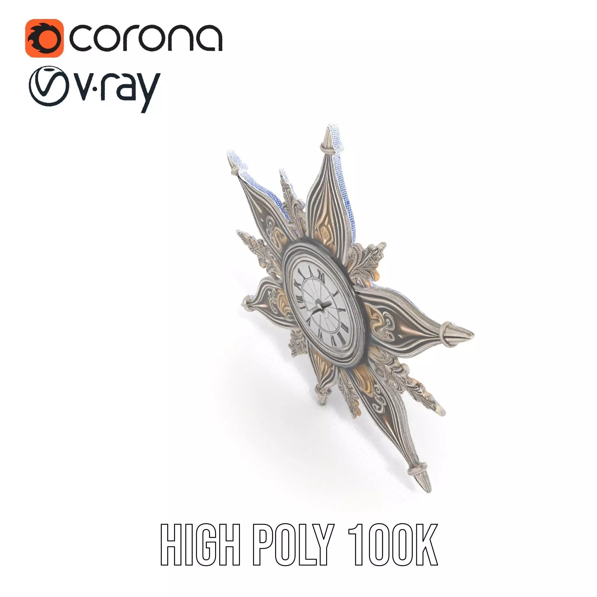 Ornate Brass Clock model pack Low-poly 3D model_35