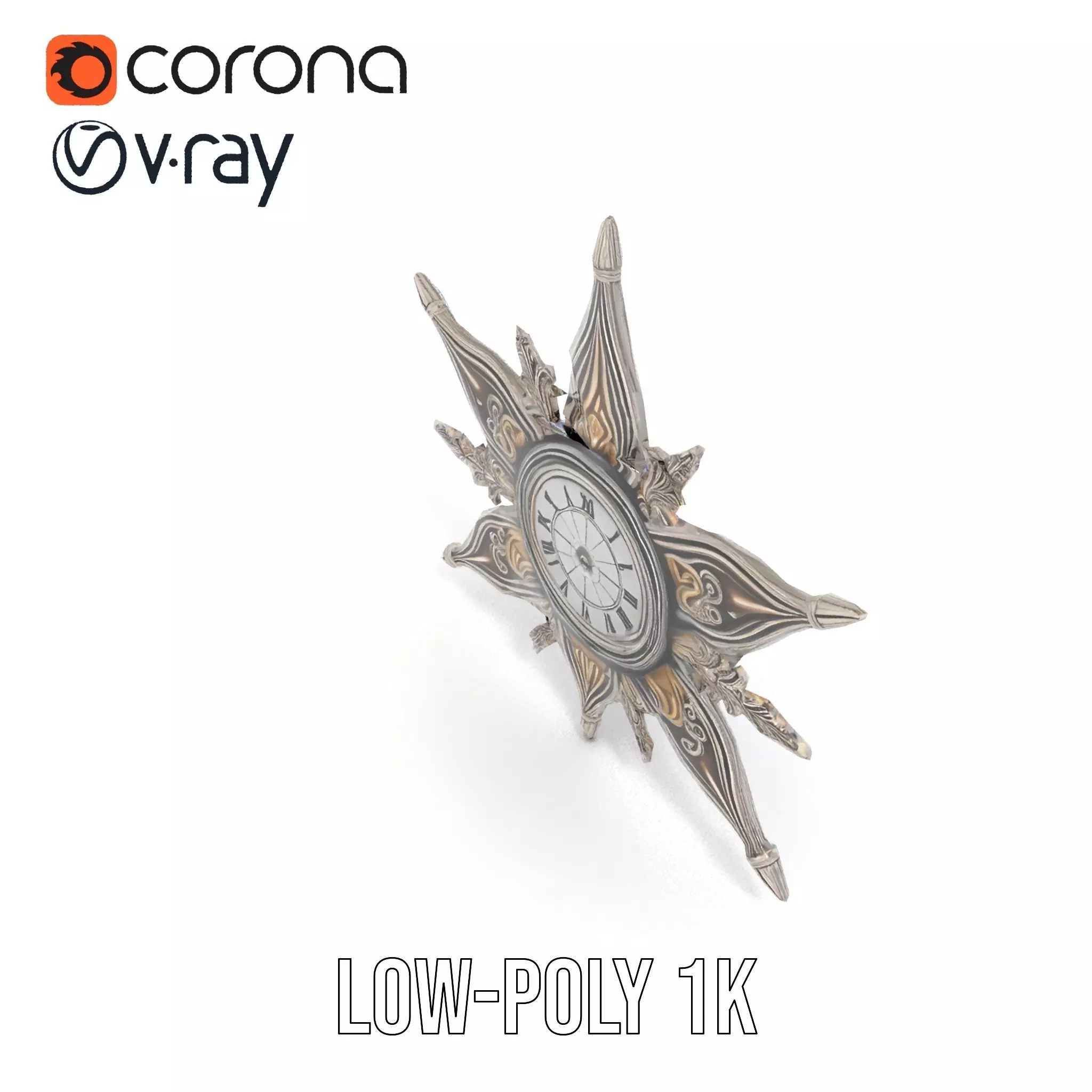 Ornate Brass Clock model pack Low-poly 3D model_25