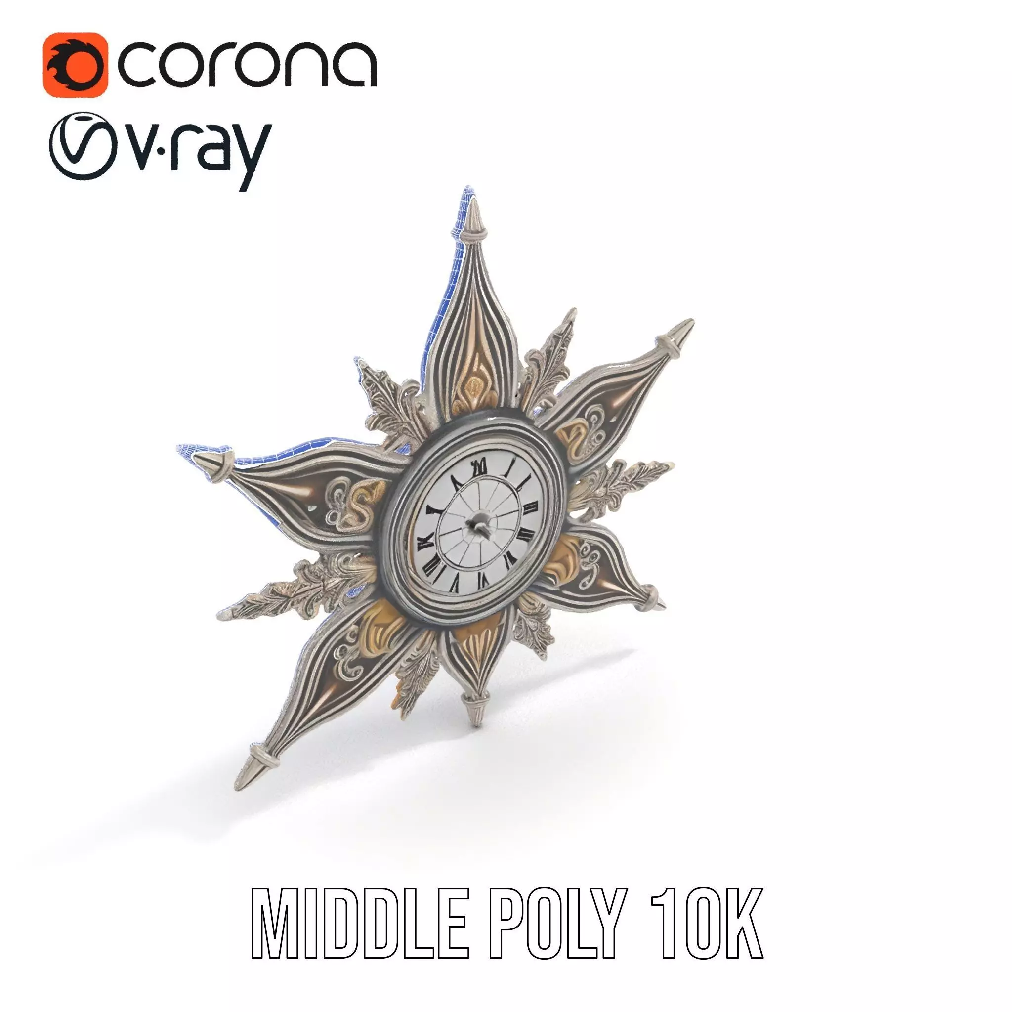 Ornate Brass Clock model pack Low-poly 3D model_19