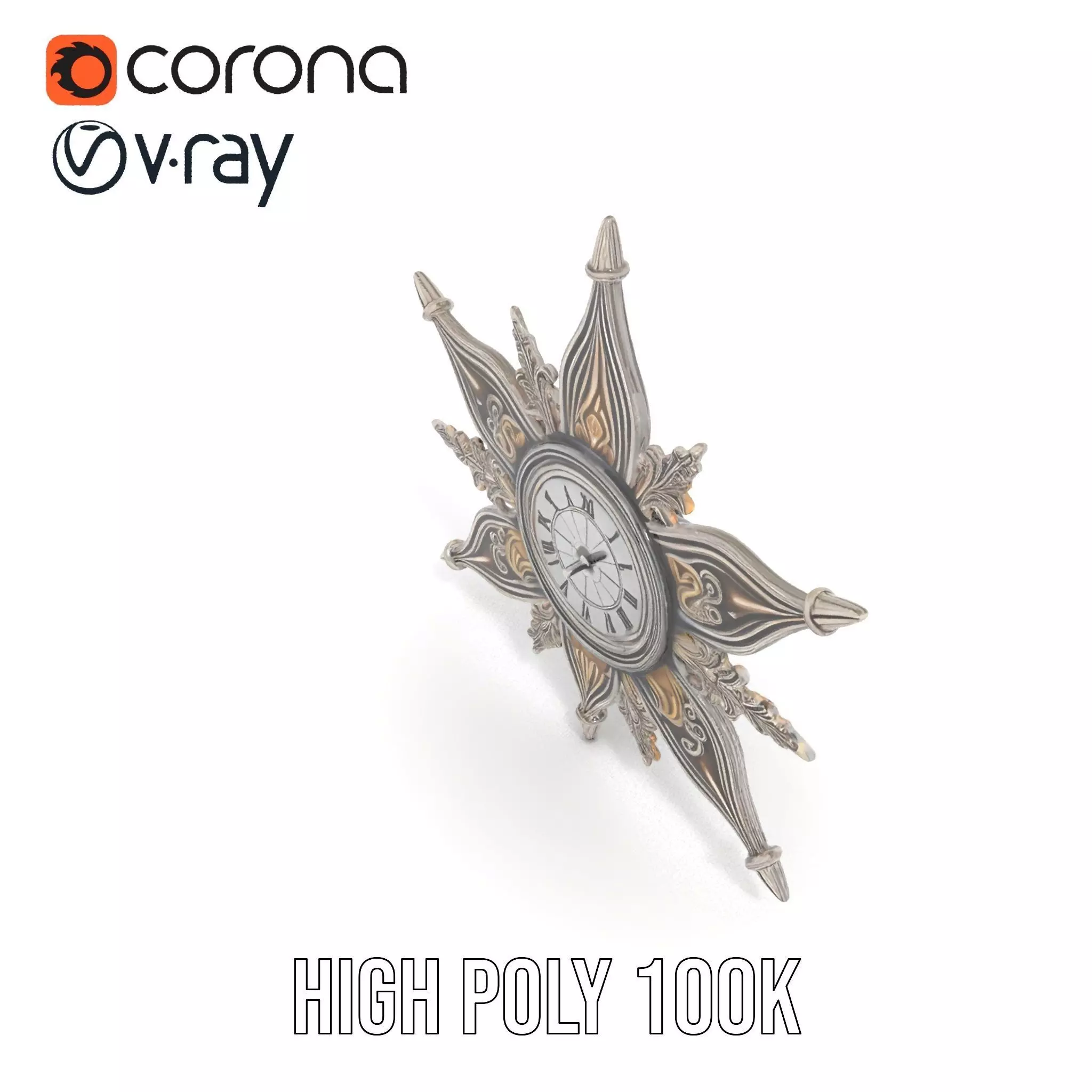 Ornate Brass Clock model pack Low-poly 3D model_21