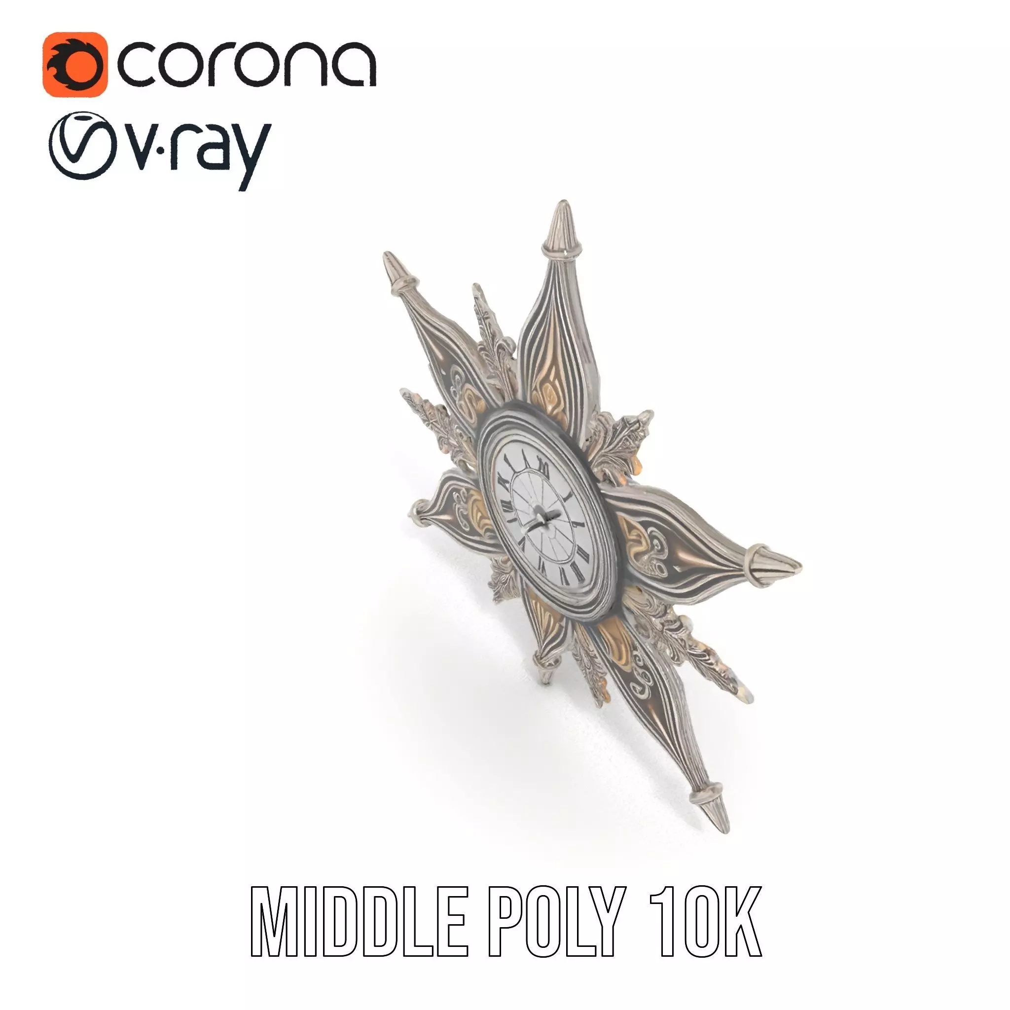 Ornate Brass Clock model pack Low-poly 3D model_6