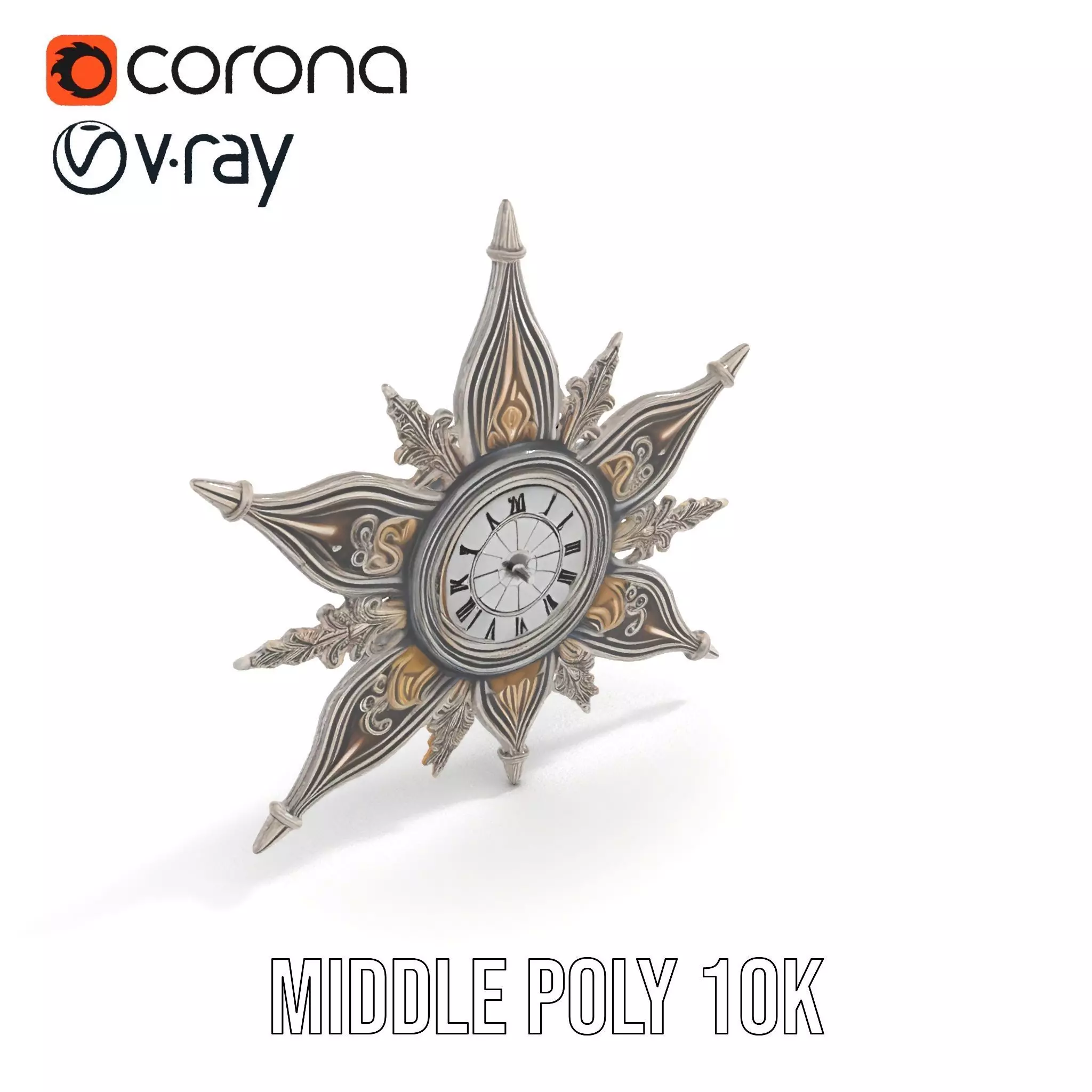 Ornate Brass Clock model pack Low-poly 3D model_12