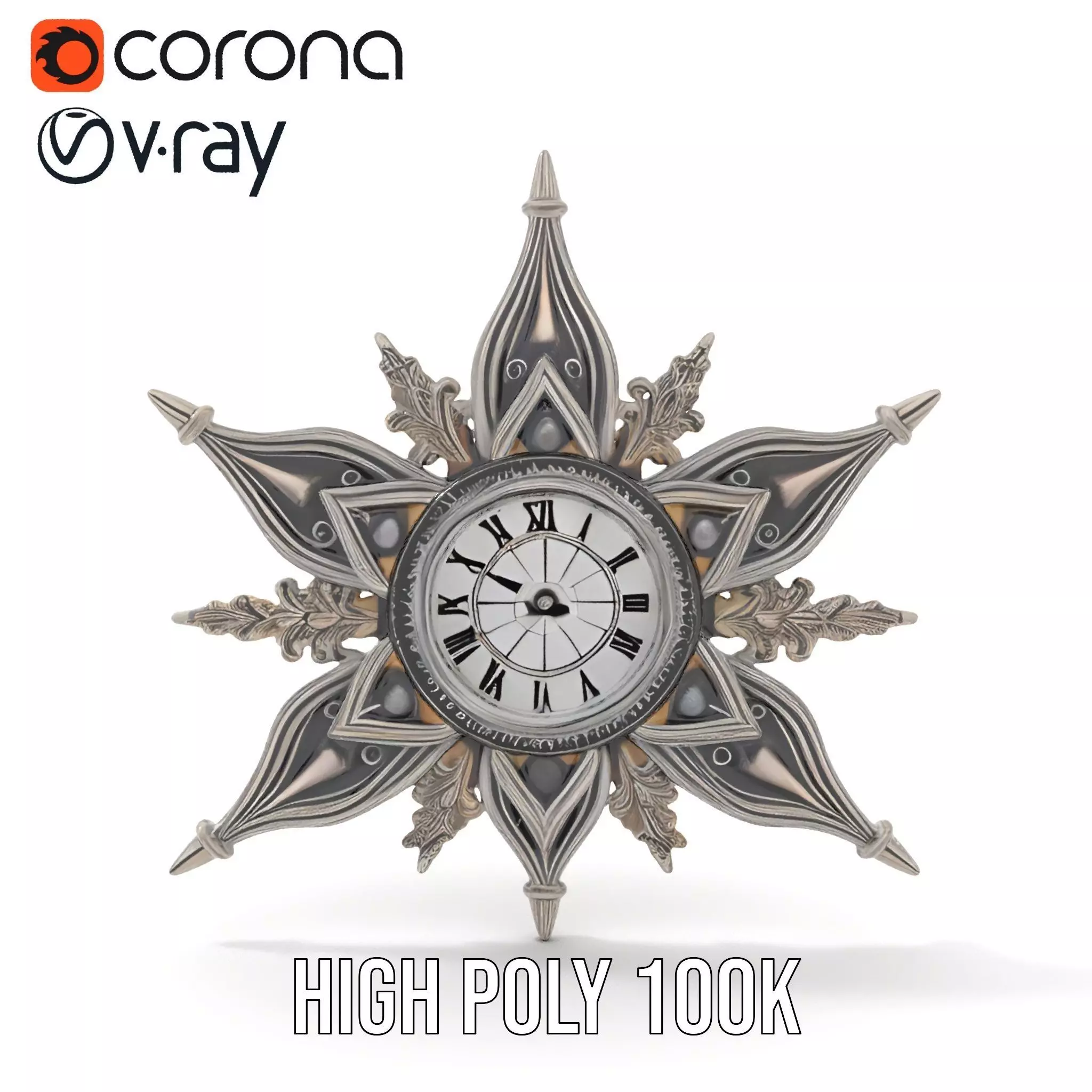 Ornate Brass Clock model pack Low-poly 3D model_29