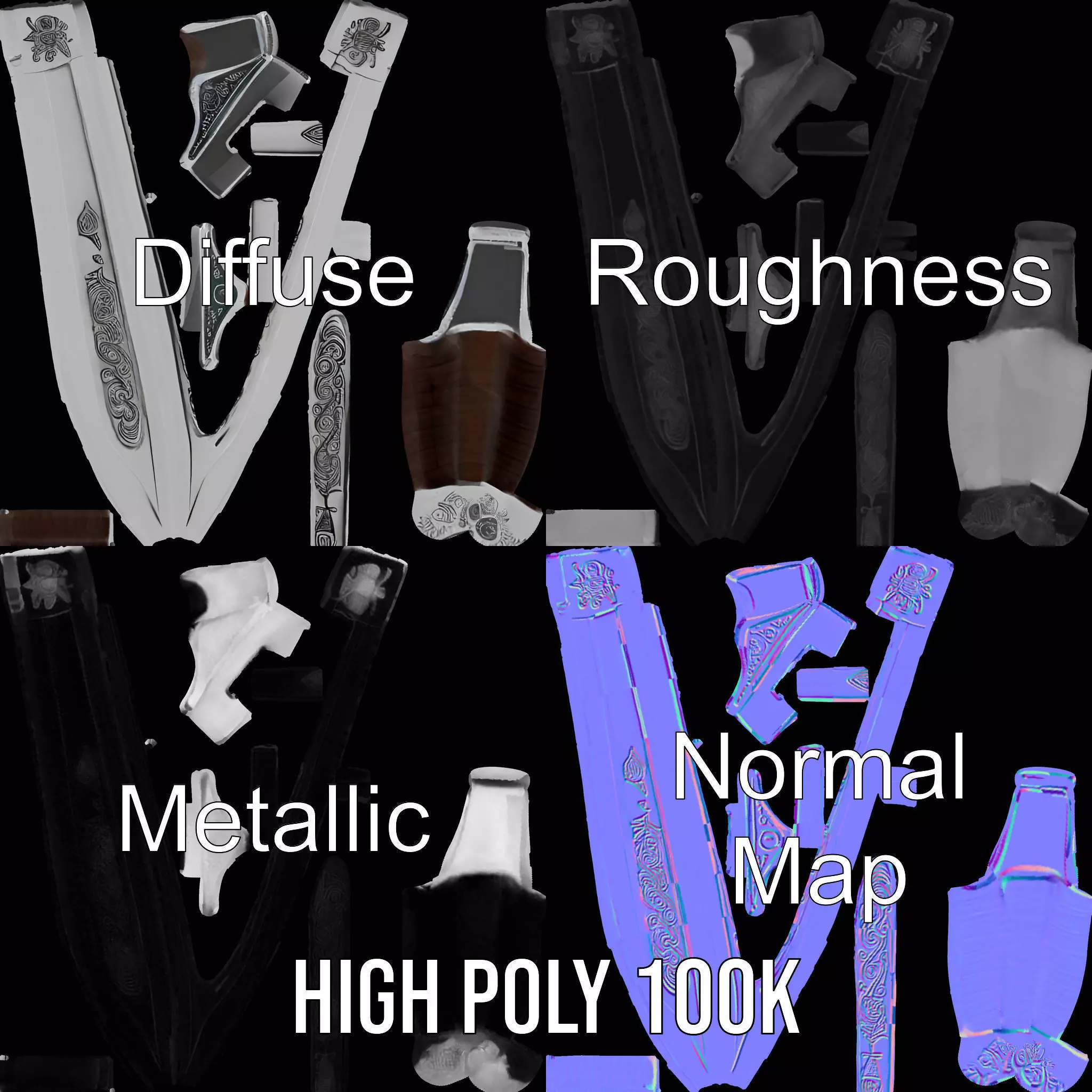 Engraved Steel Sword model pack Low-poly 3D model_3