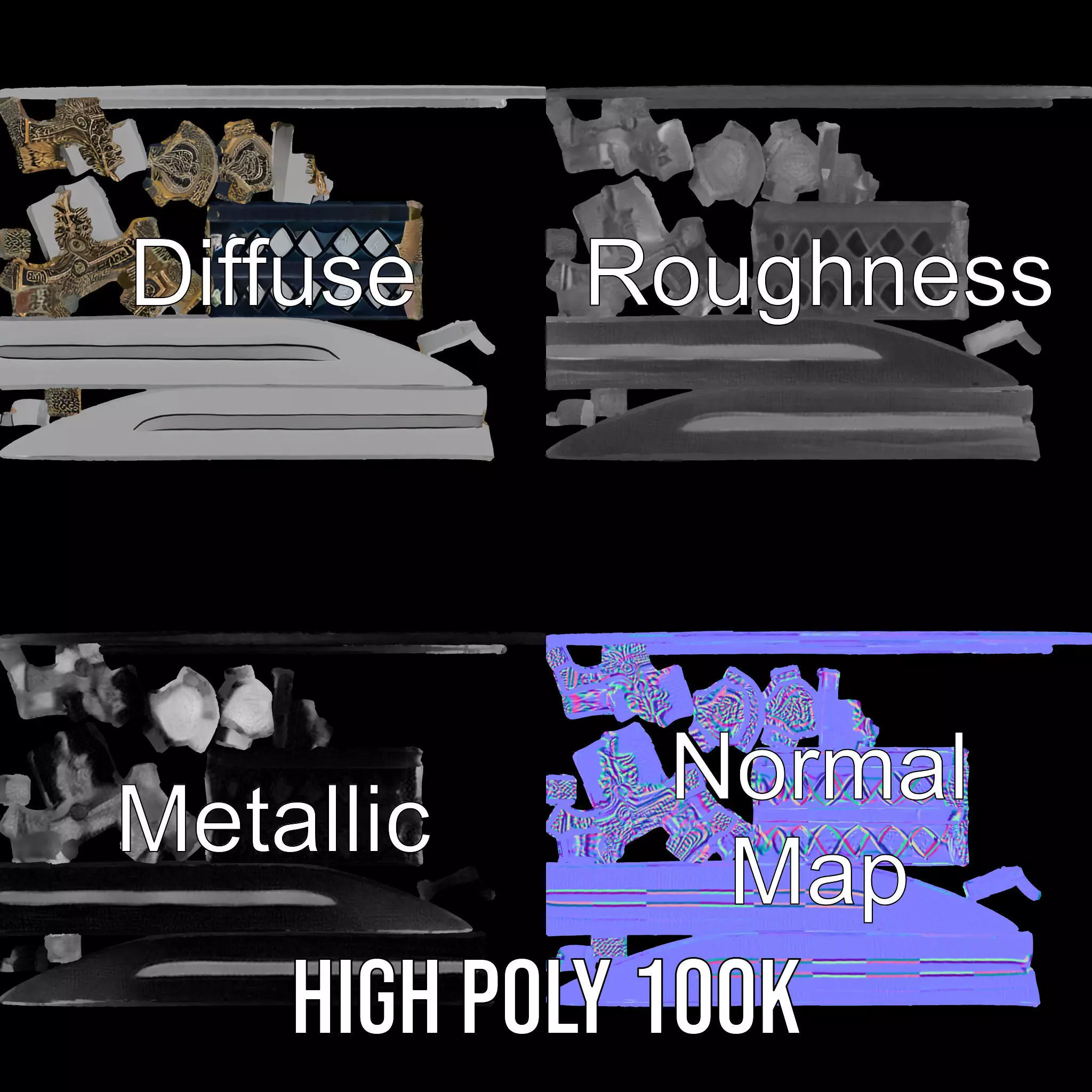 Excalibur Sword Ornate model pack Low-poly 3D model_4