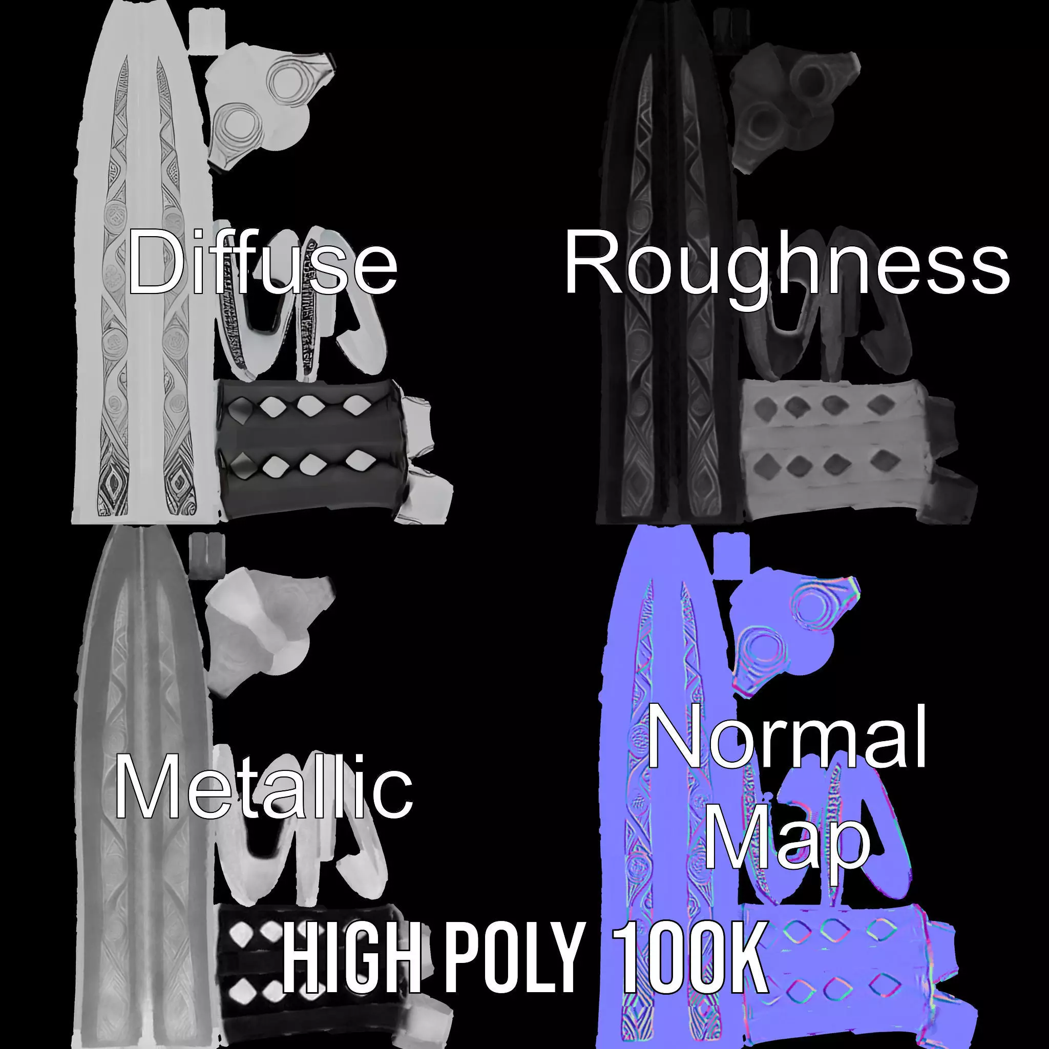 Elegant Black Sword model pack Low-poly 3D model_3