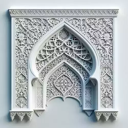 Ornate Islamic Architectural Arch Panel Low-poly 3D model
