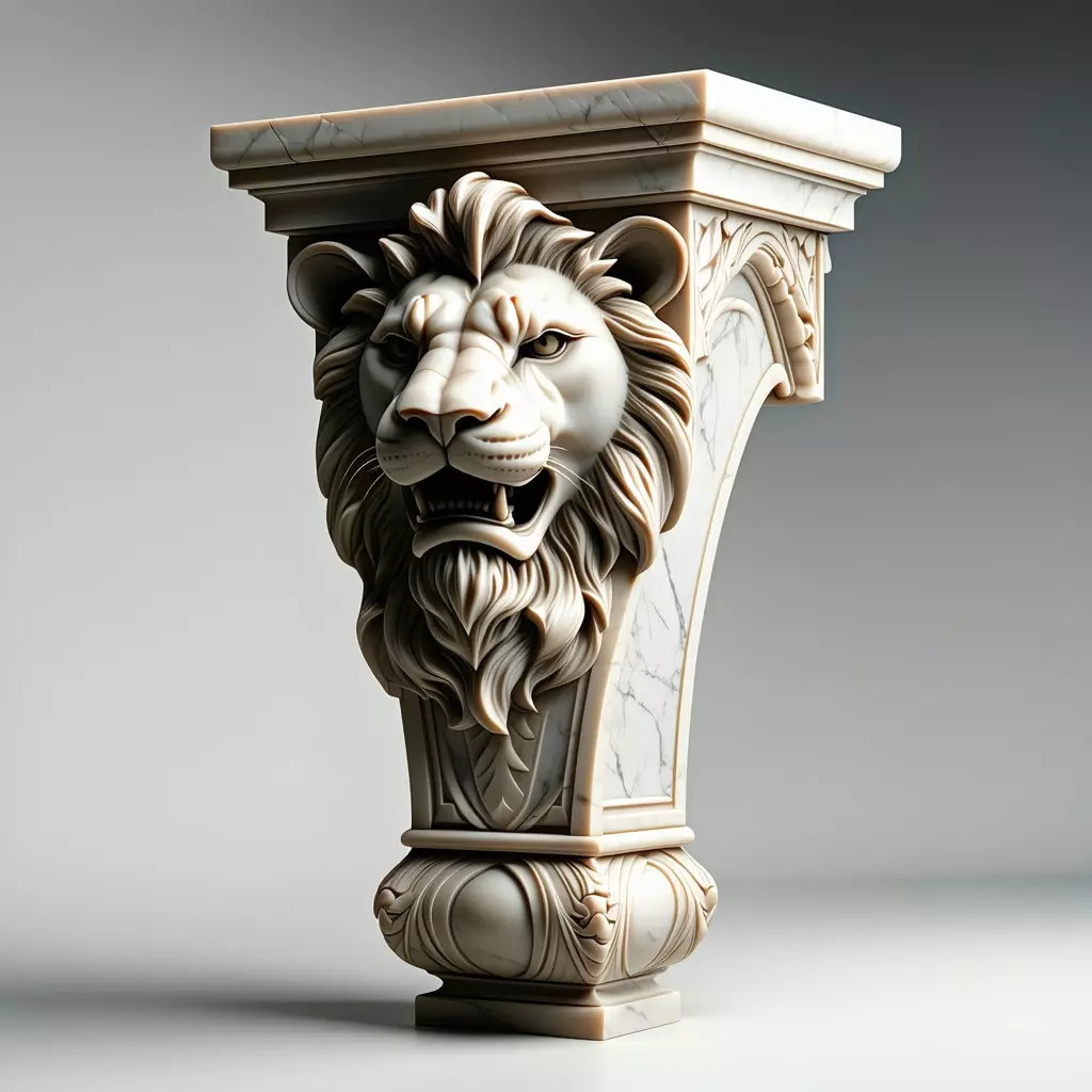 Marble Lion Head Architectural Corbel Low-poly 3D model_0