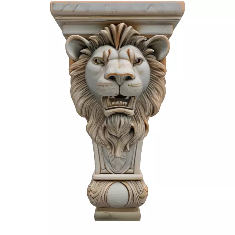Marble Lion Head Architectural Corbel Low-poly 3D model_4