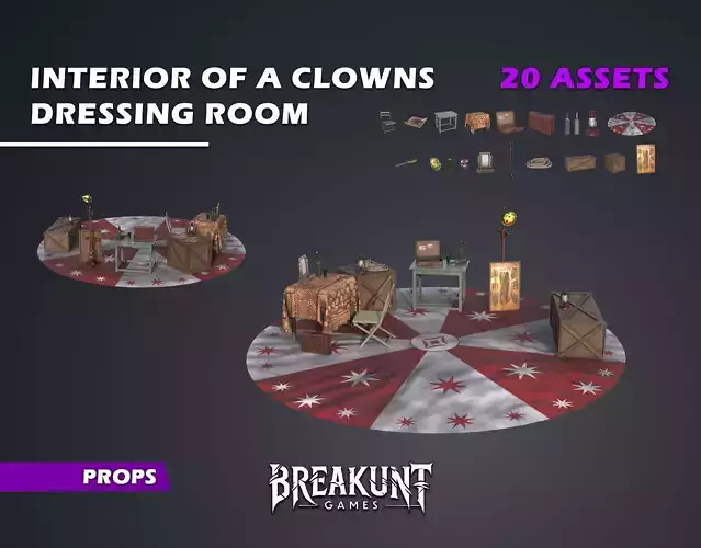 Interior of a clowns dressing room - 20 assets