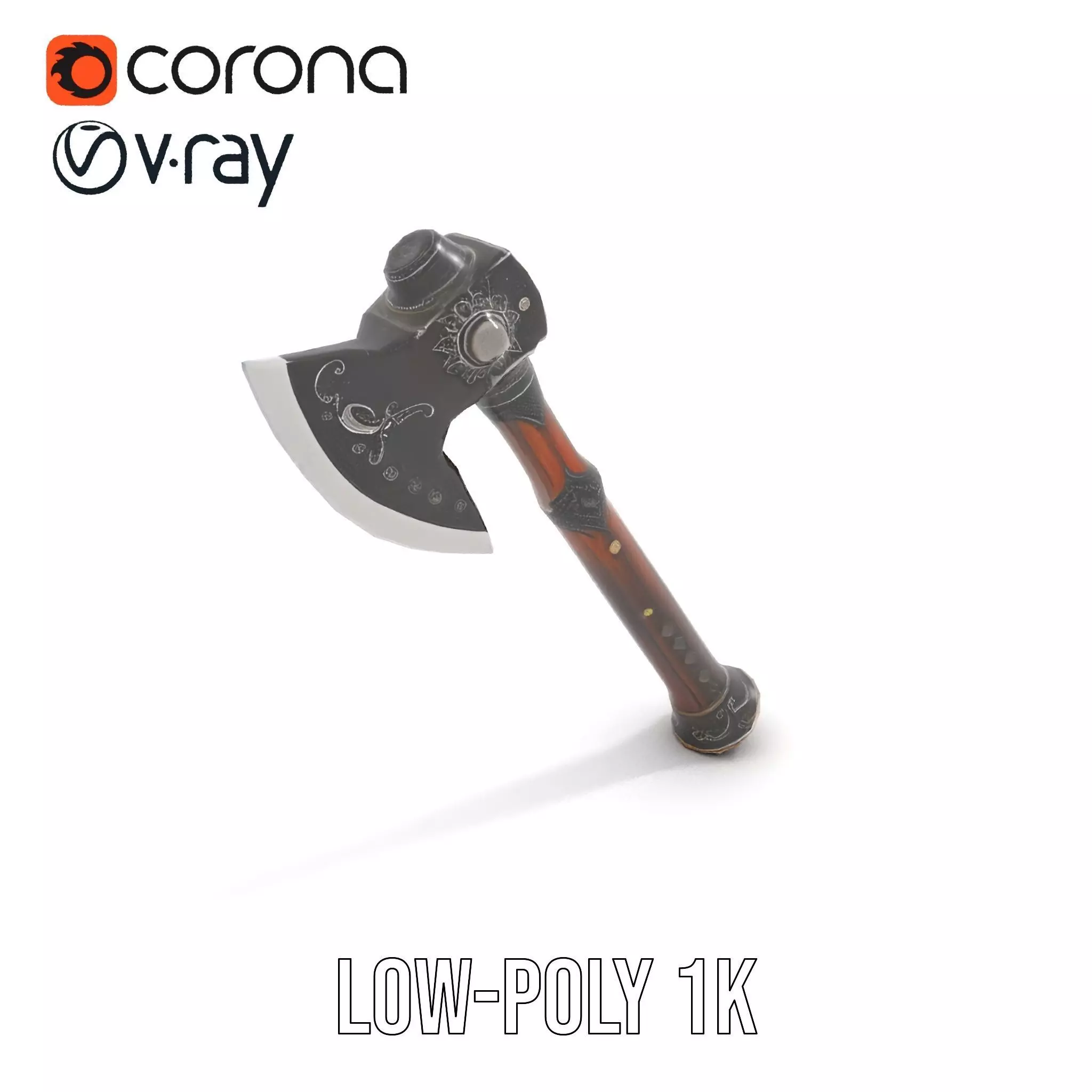 Ornate Battle Axe model pack Low-poly 3D model_7