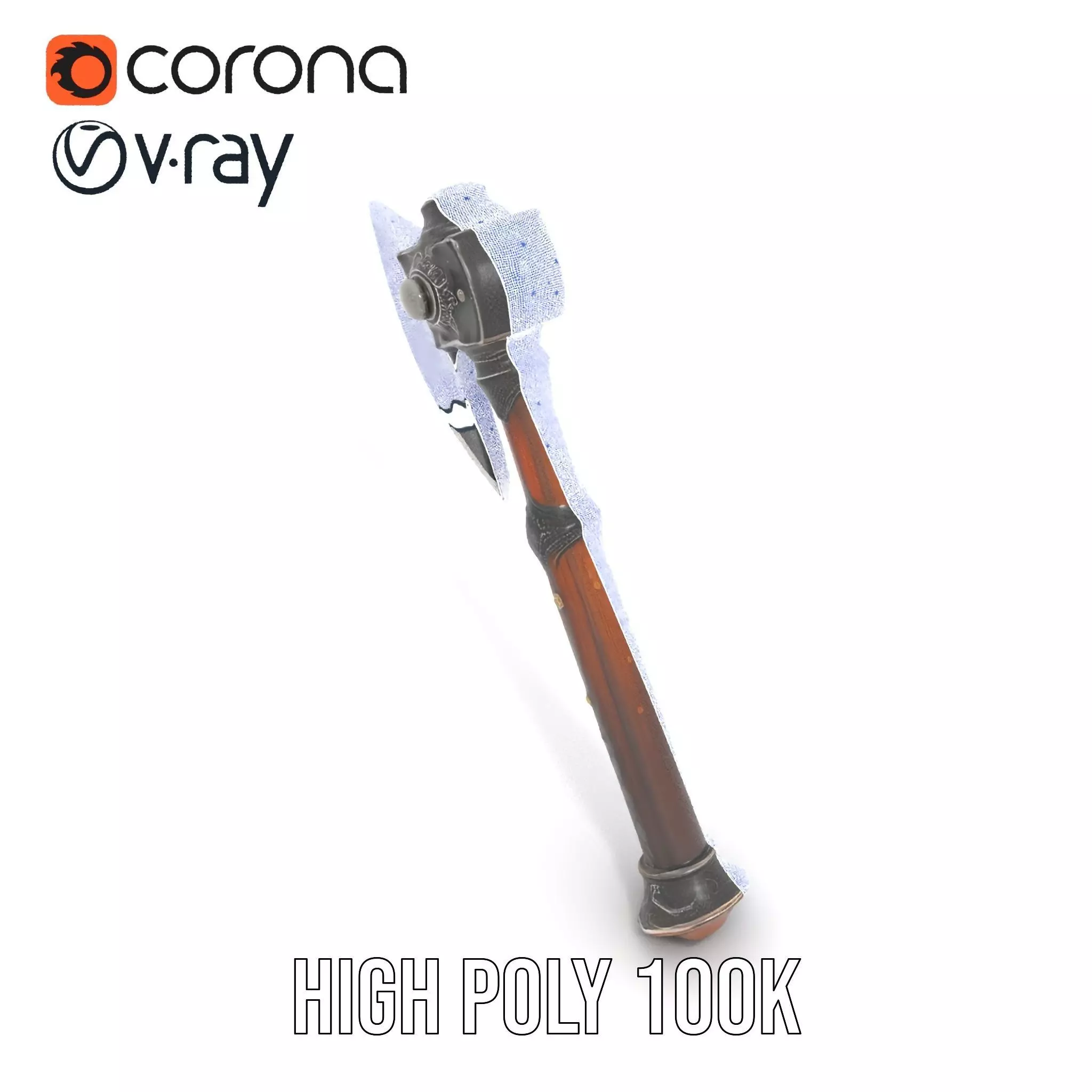 Ornate Battle Axe model pack Low-poly 3D model_29