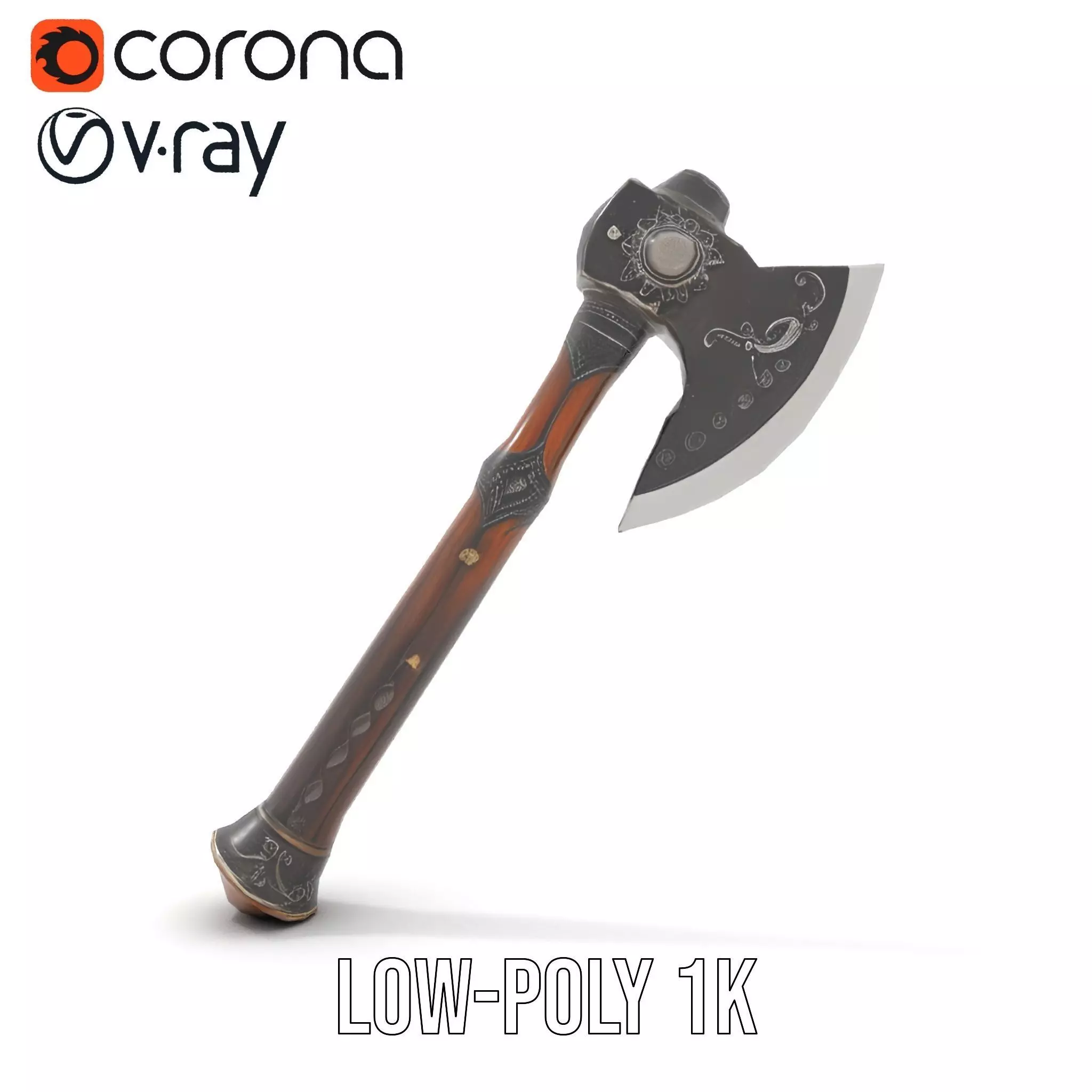Ornate Battle Axe model pack Low-poly 3D model_20