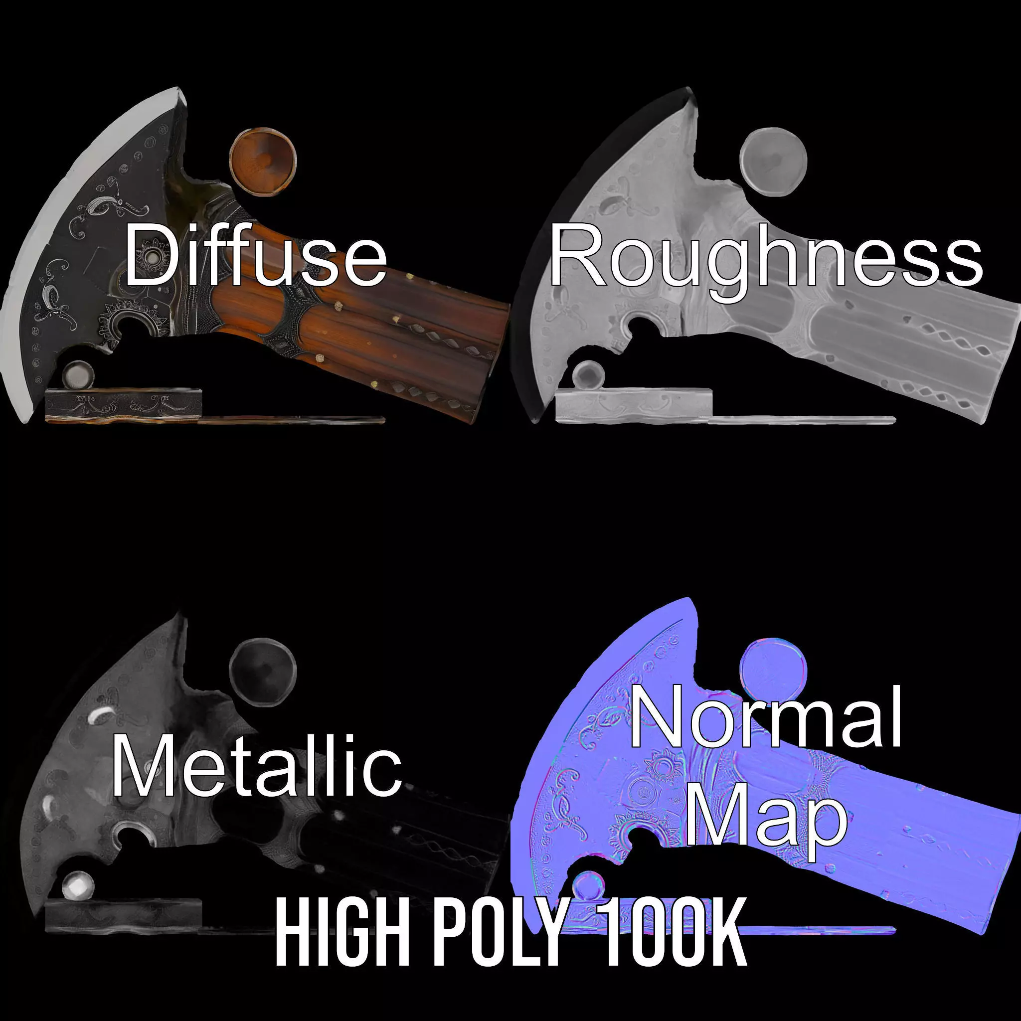 Ornate Battle Axe model pack Low-poly 3D model_3