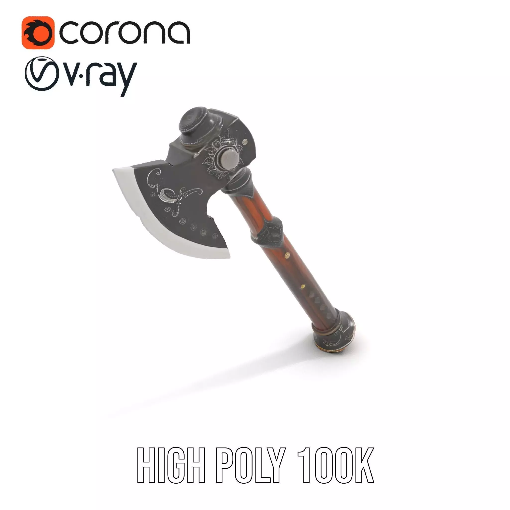 Ornate Battle Axe model pack Low-poly 3D model_18