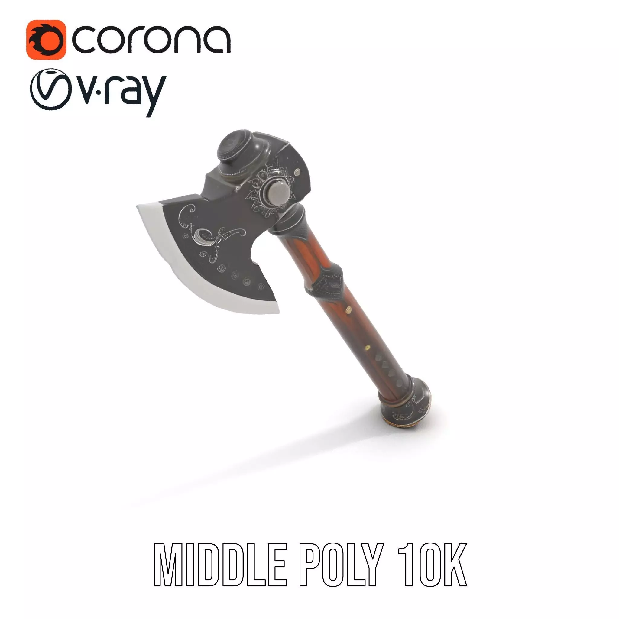 Ornate Battle Axe model pack Low-poly 3D model_13
