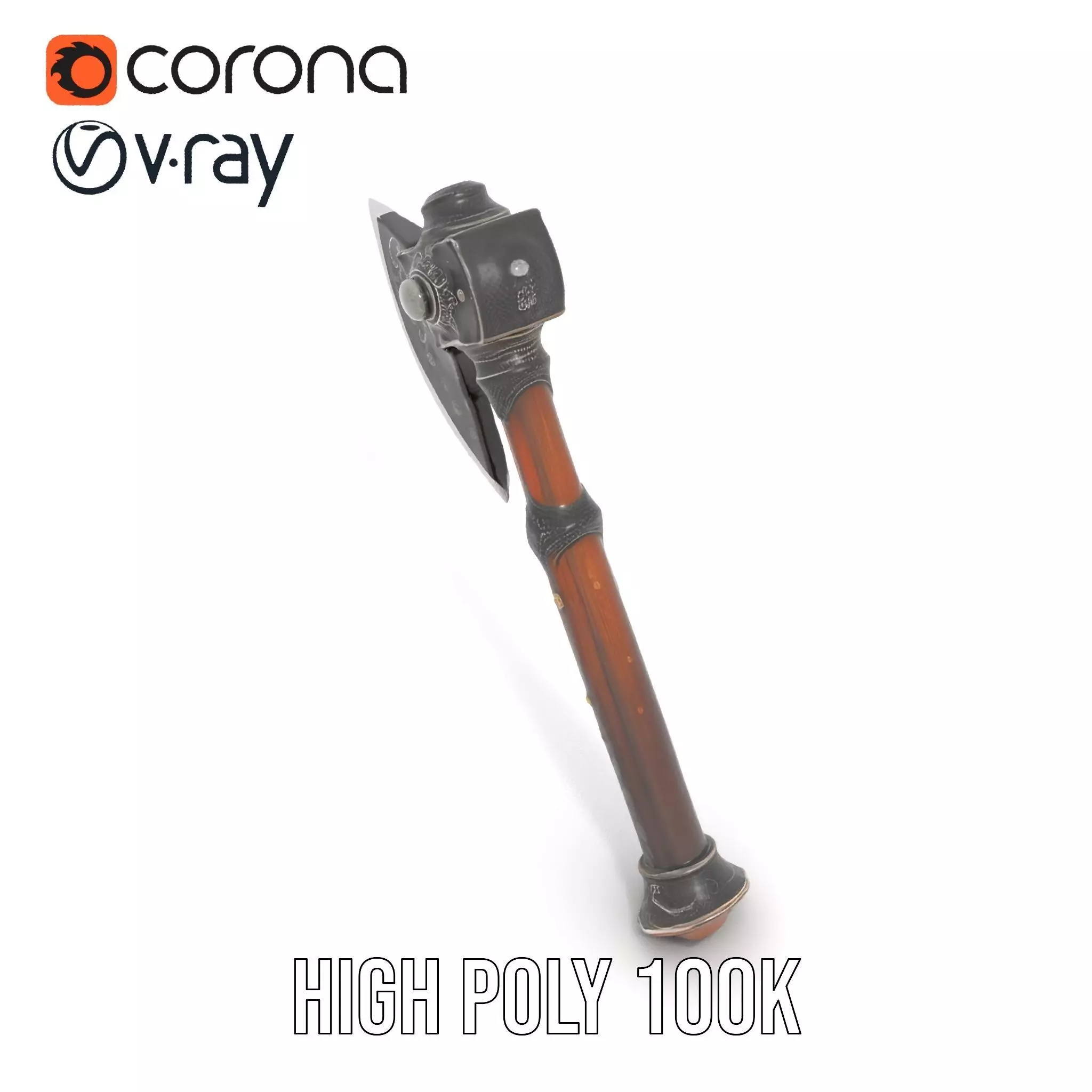 Ornate Battle Axe model pack Low-poly 3D model_26
