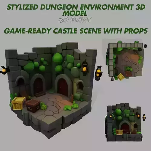Stylized Dungeon 3D Environment  Modular Fantasy Scene Low-poly 3D model