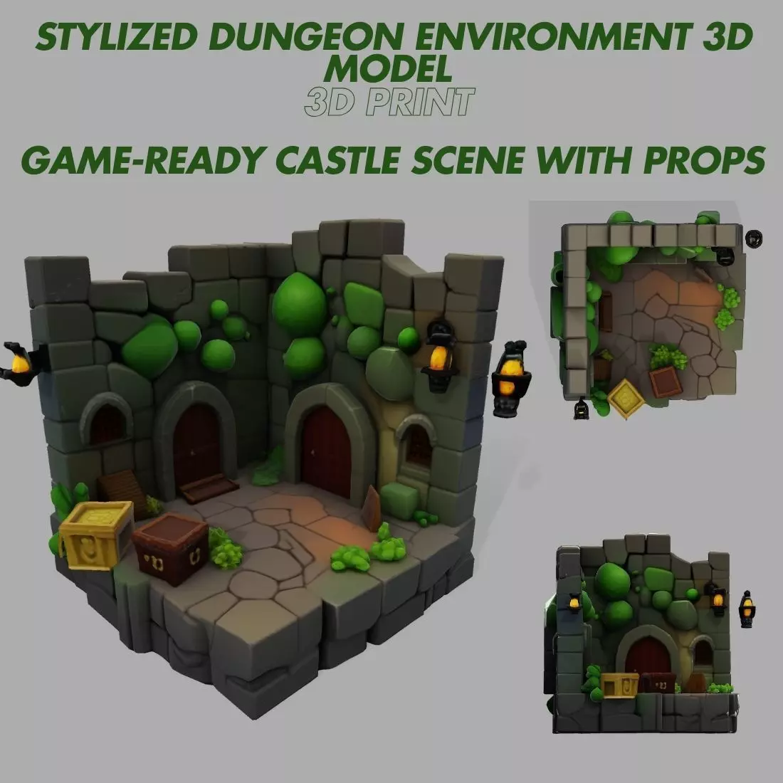 Stylized Dungeon 3D Environment Modular Fantasy Scene Low-poly 3D model_0