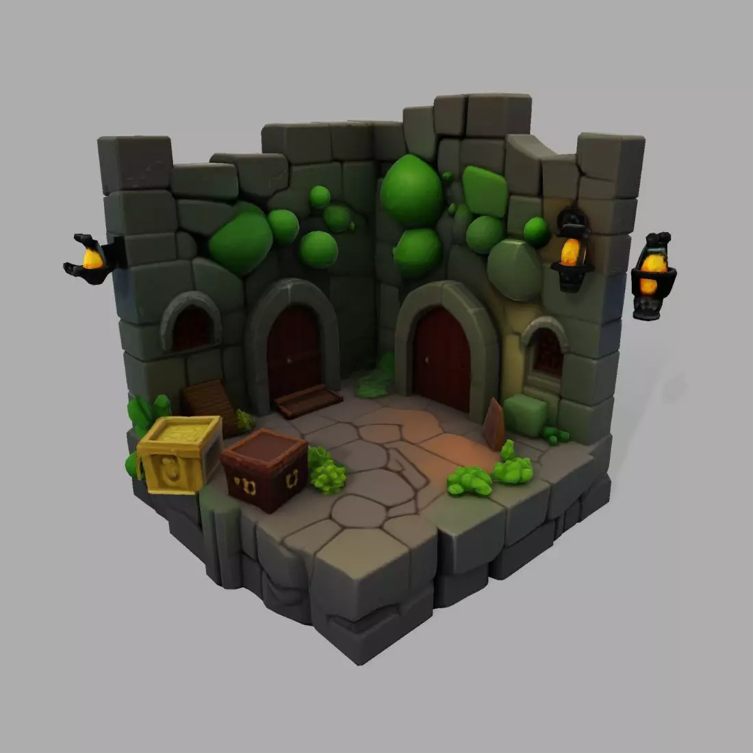 Stylized Dungeon 3D Environment Modular Fantasy Scene Low-poly 3D model_16