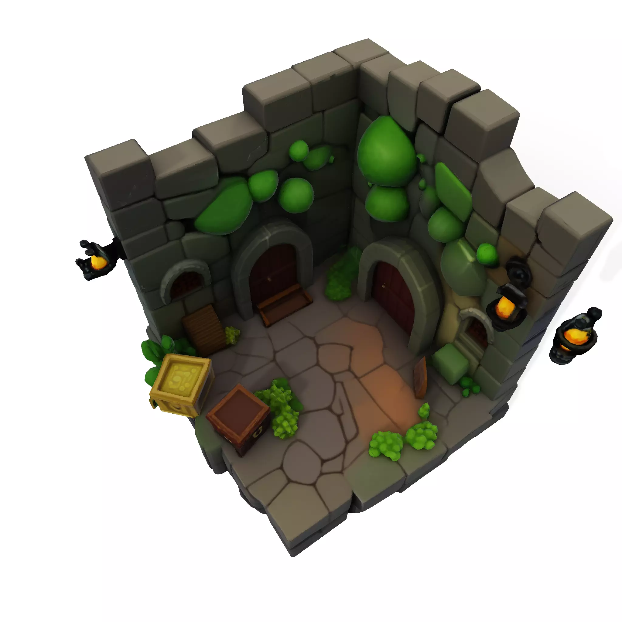 Stylized Dungeon 3D Environment Modular Fantasy Scene Low-poly 3D model_5