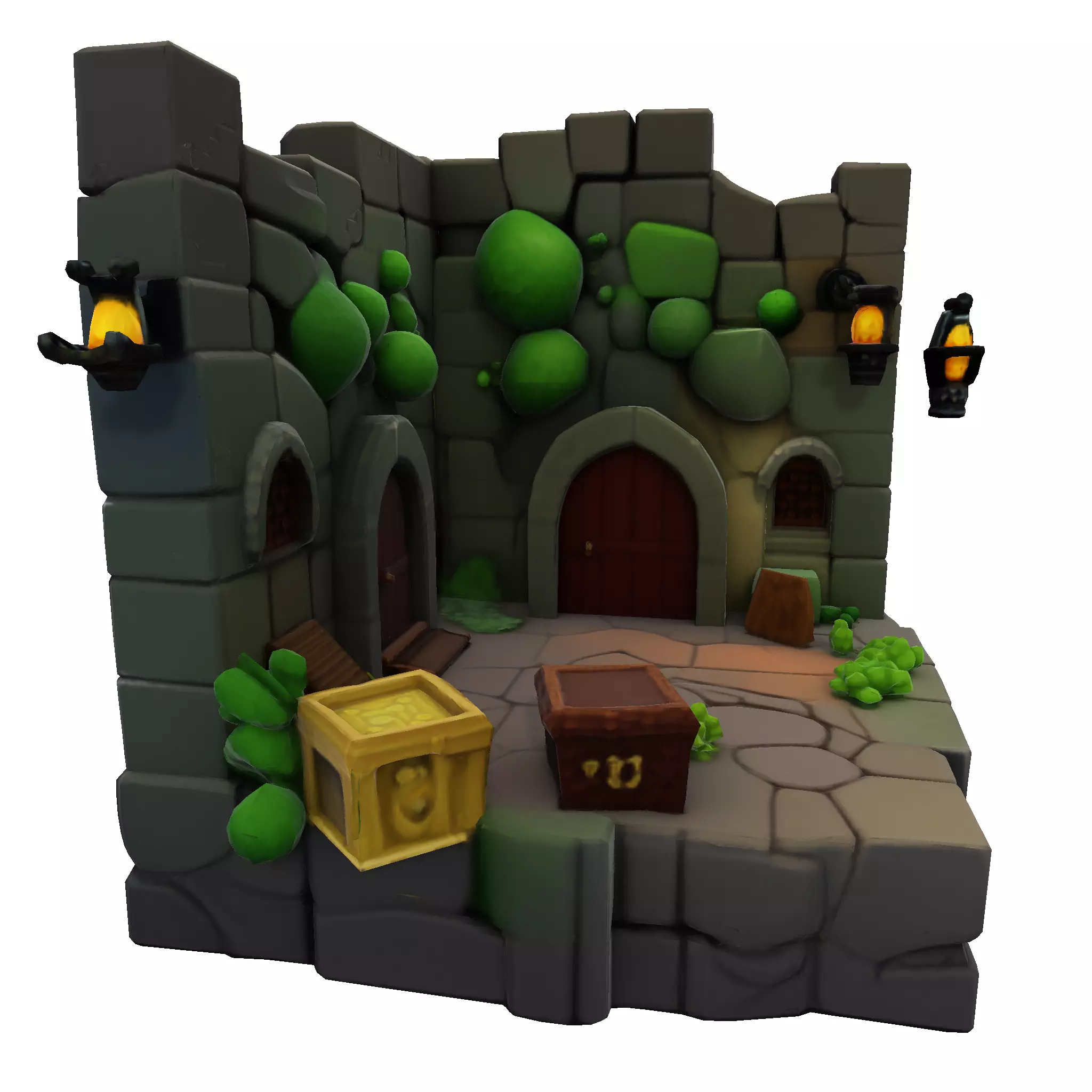 Stylized Dungeon 3D Environment Modular Fantasy Scene Low-poly 3D model_3