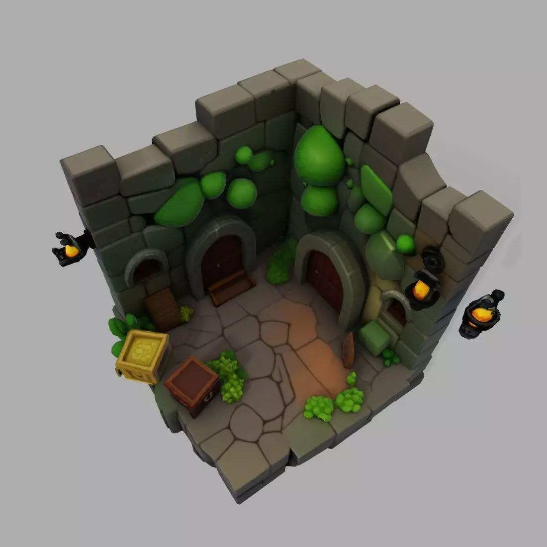 Stylized Dungeon 3D Environment Modular Fantasy Scene Low-poly 3D model_14
