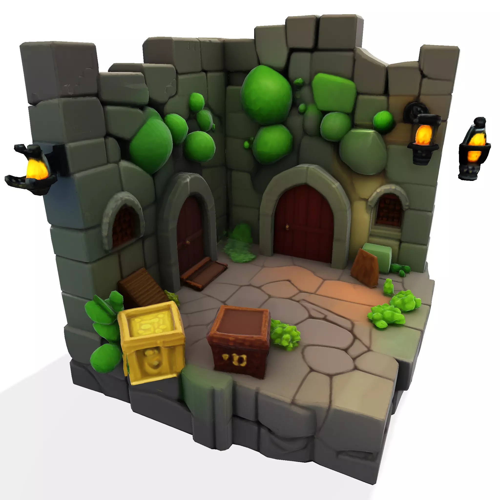 Stylized Dungeon 3D Environment Modular Fantasy Scene Low-poly 3D model_12