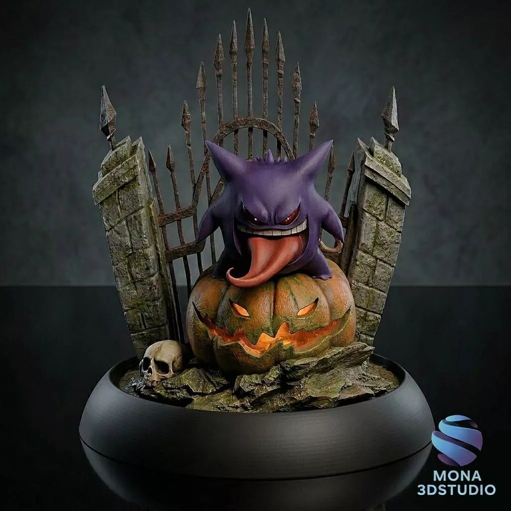 Gengar Pokemon Halloween Diorama- Multi-part 3D Printable STL 3D print model