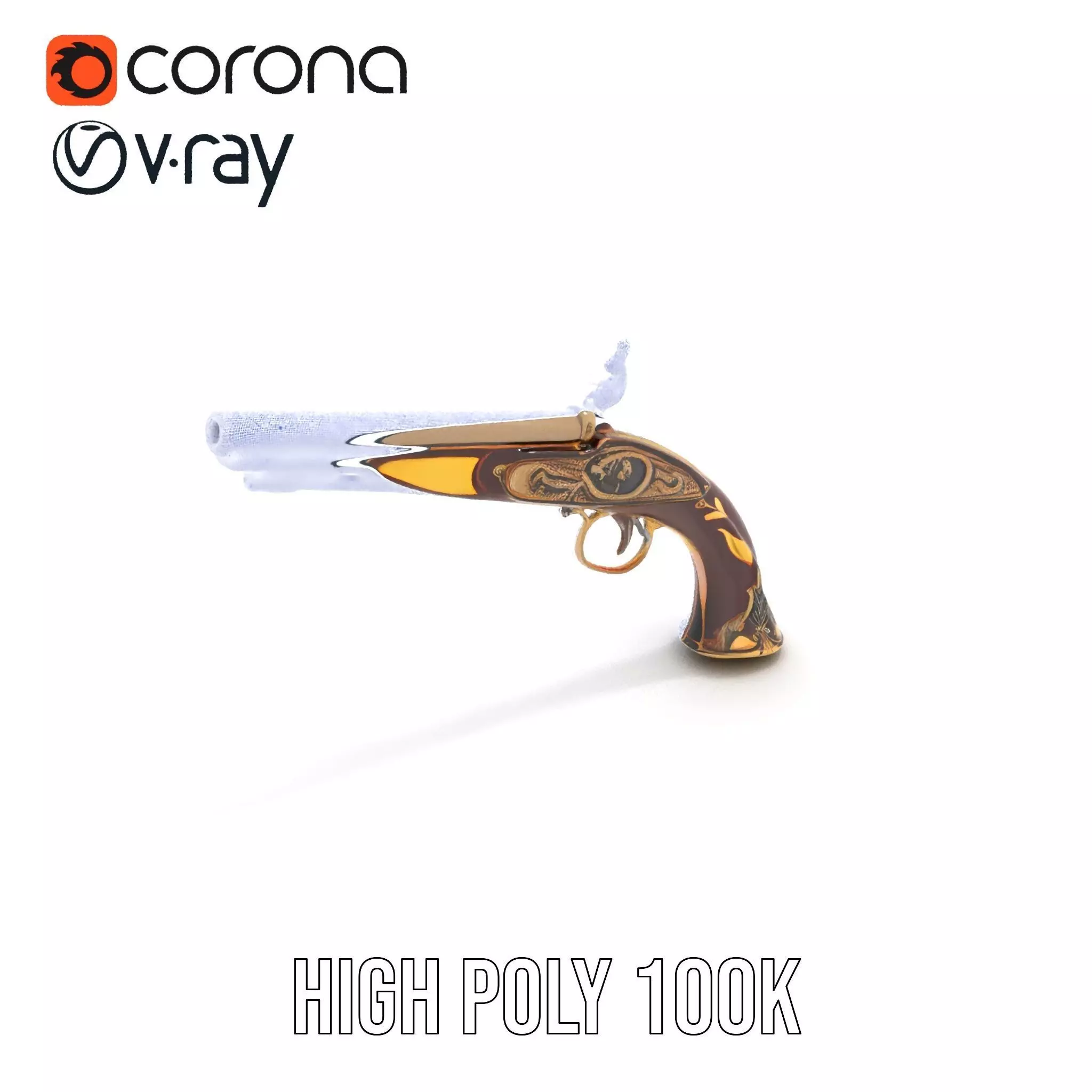 Ornate Flintlock Pistol model pack Low-poly 3D model_31