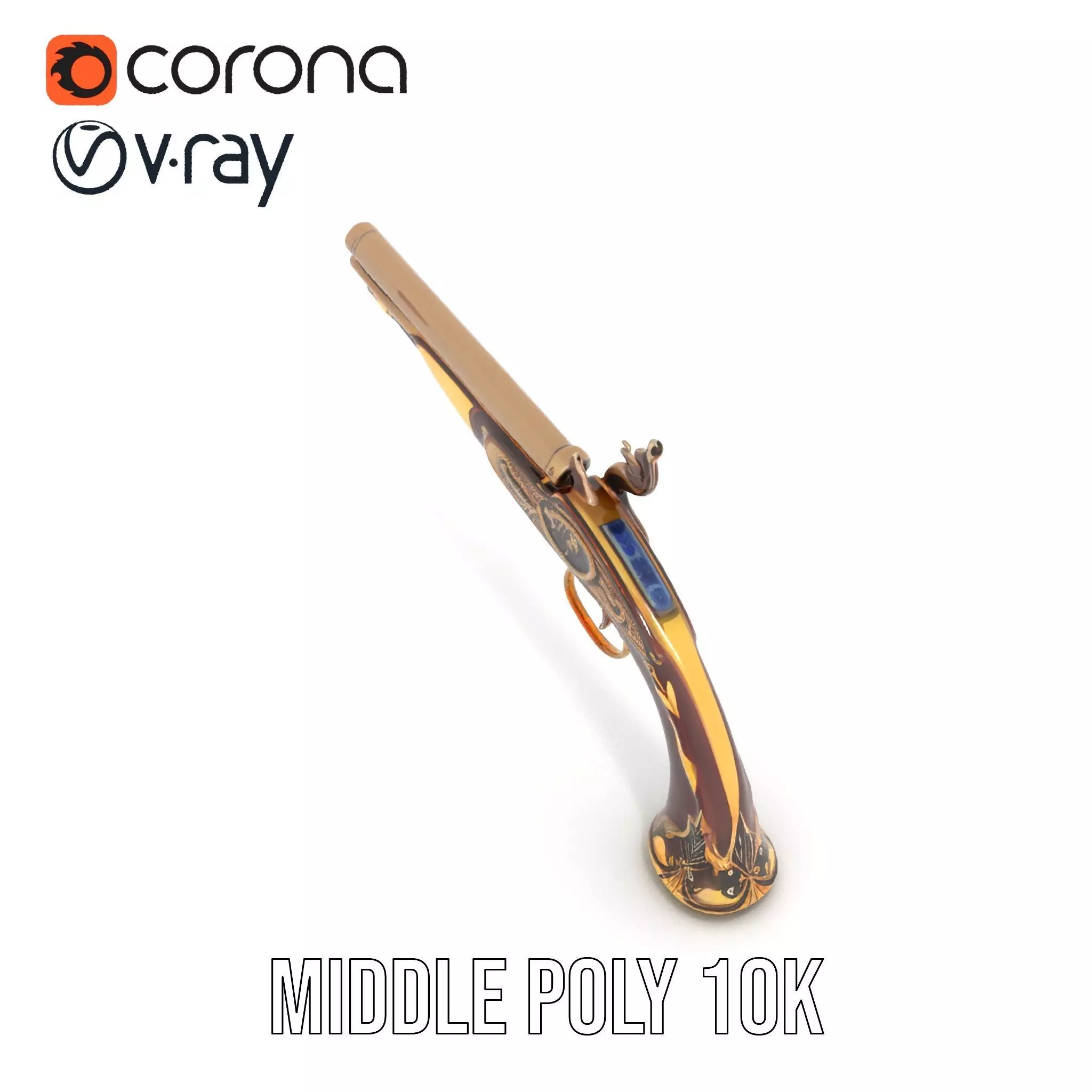 Ornate Flintlock Pistol model pack Low-poly 3D model_6