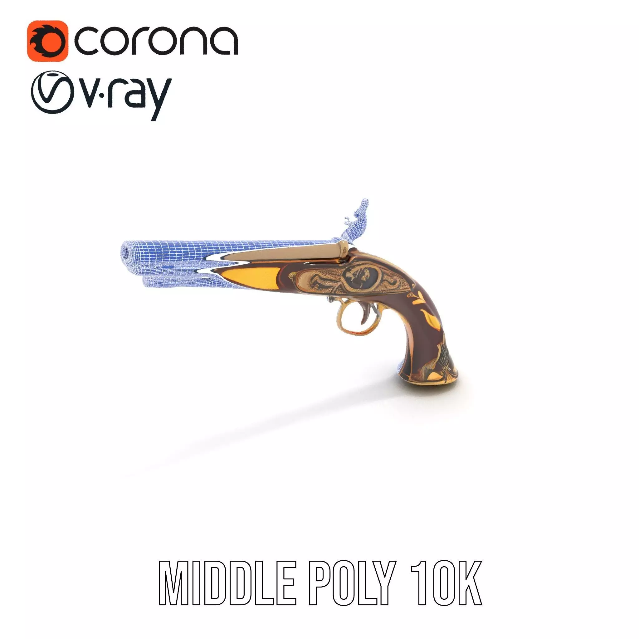 Ornate Flintlock Pistol model pack Low-poly 3D model_21