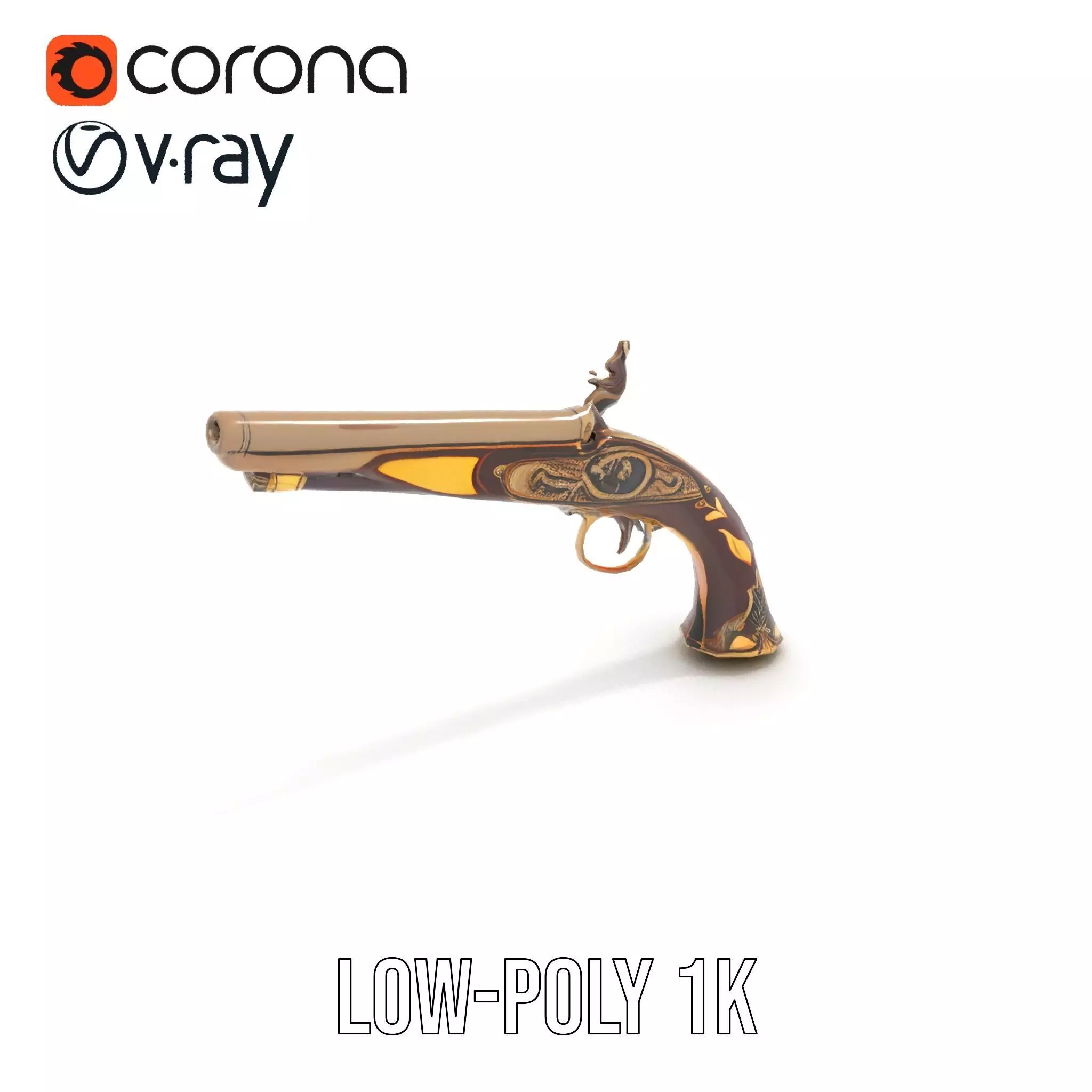 Ornate Flintlock Pistol model pack Low-poly 3D model_17