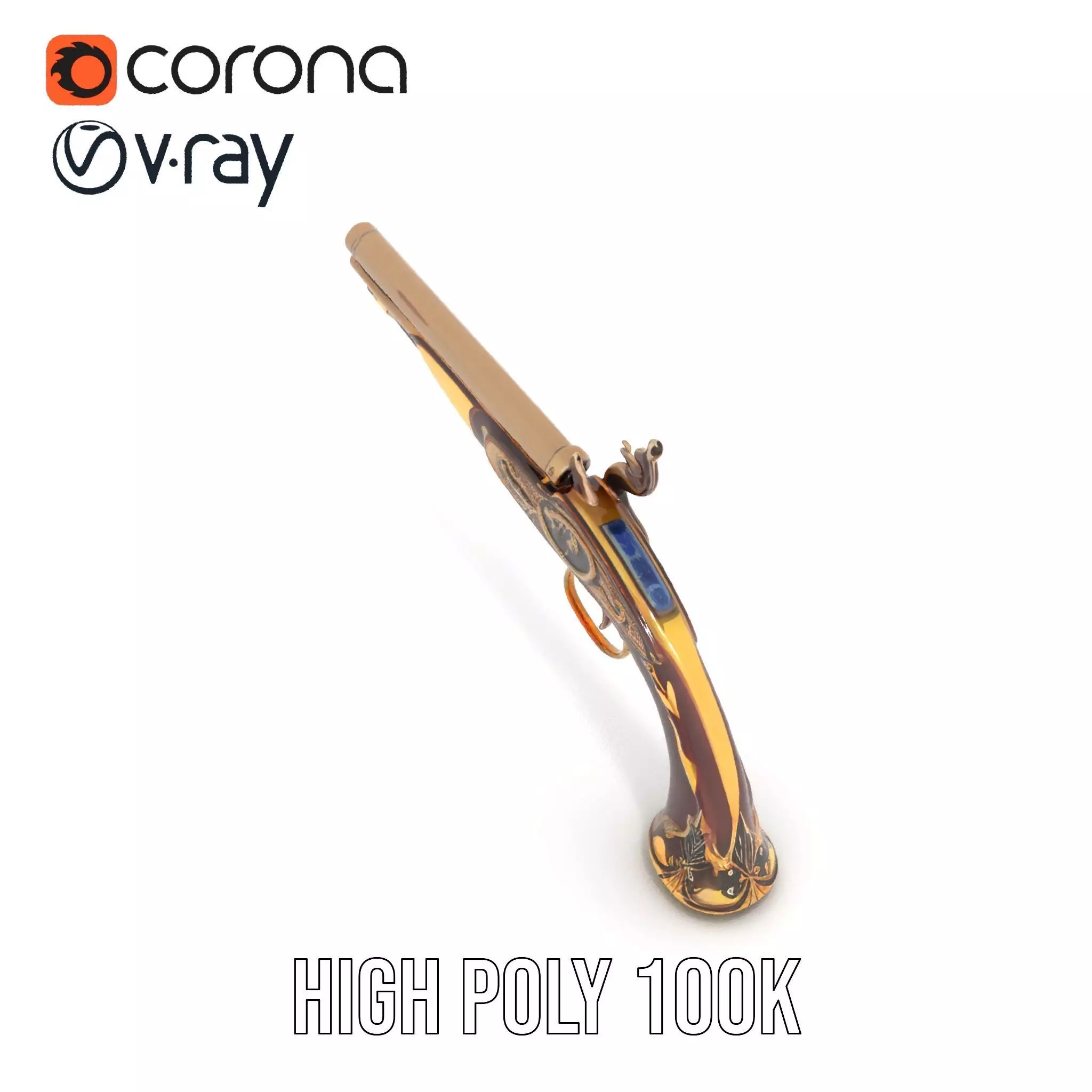Ornate Flintlock Pistol model pack Low-poly 3D model_20
