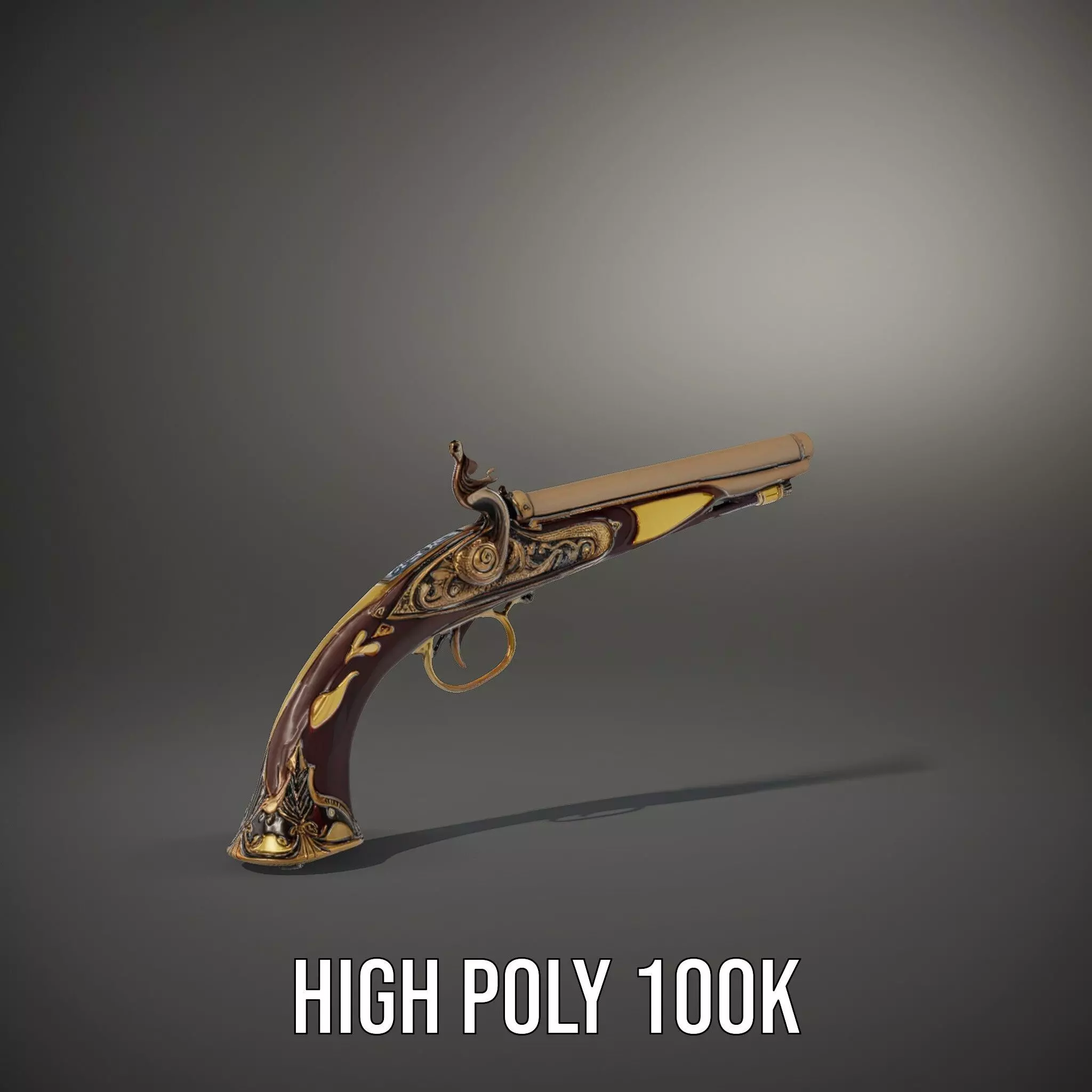 Ornate Flintlock Pistol model pack Low-poly 3D model_10