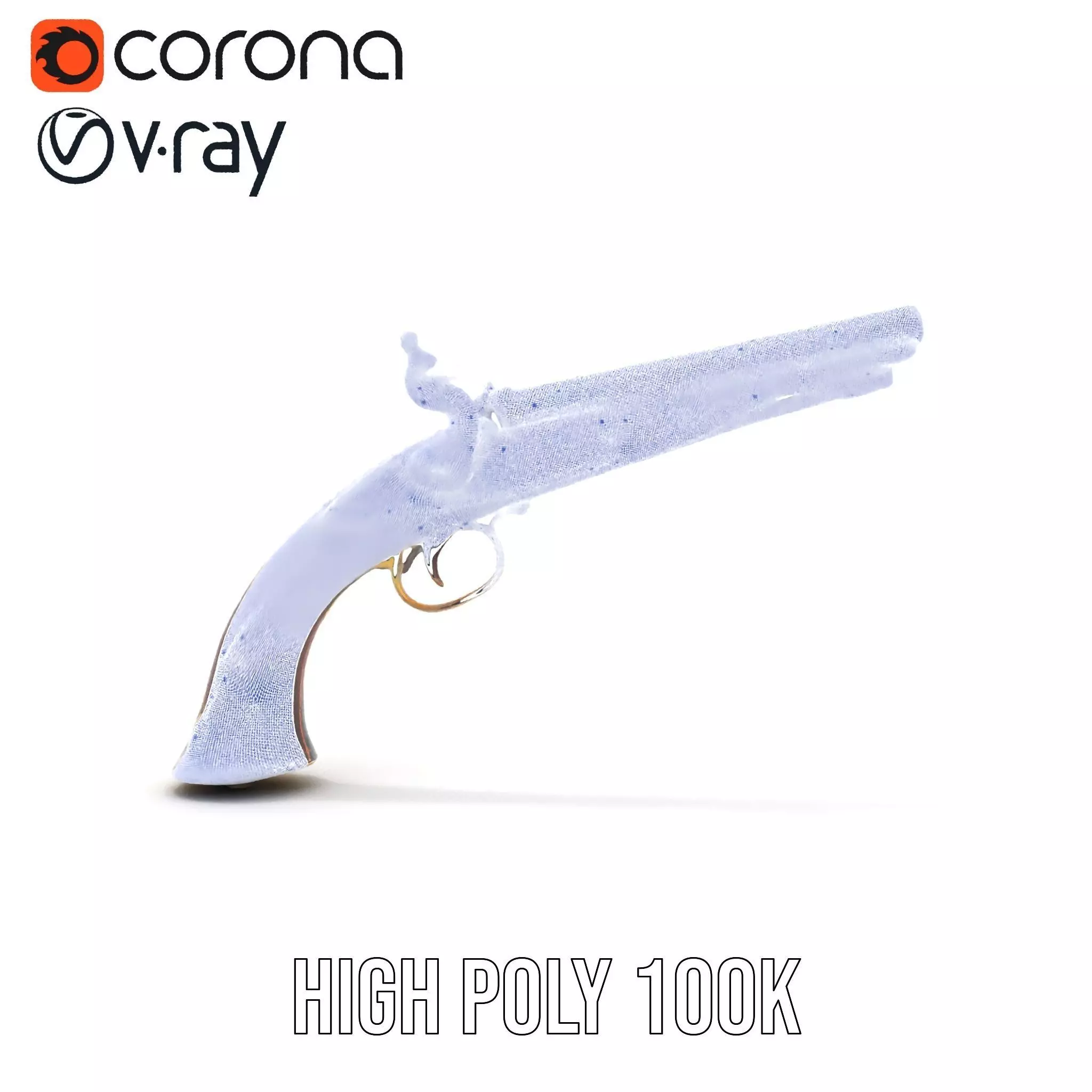 Ornate Flintlock Pistol model pack Low-poly 3D model_33