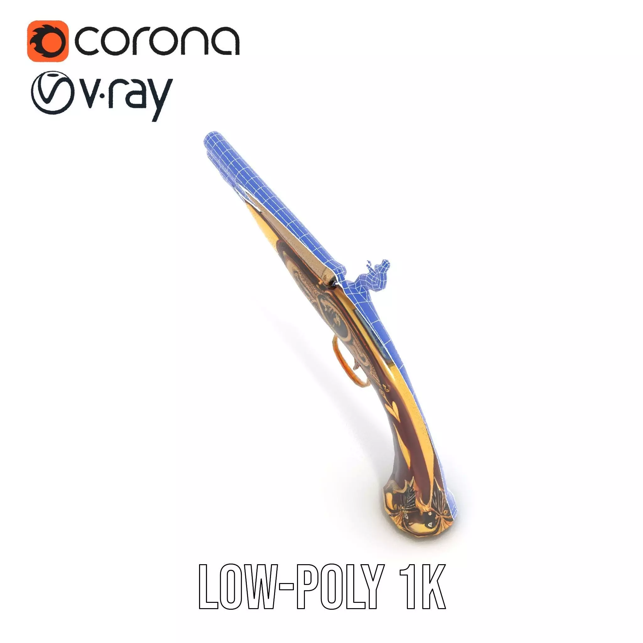 Ornate Flintlock Pistol model pack Low-poly 3D model_28