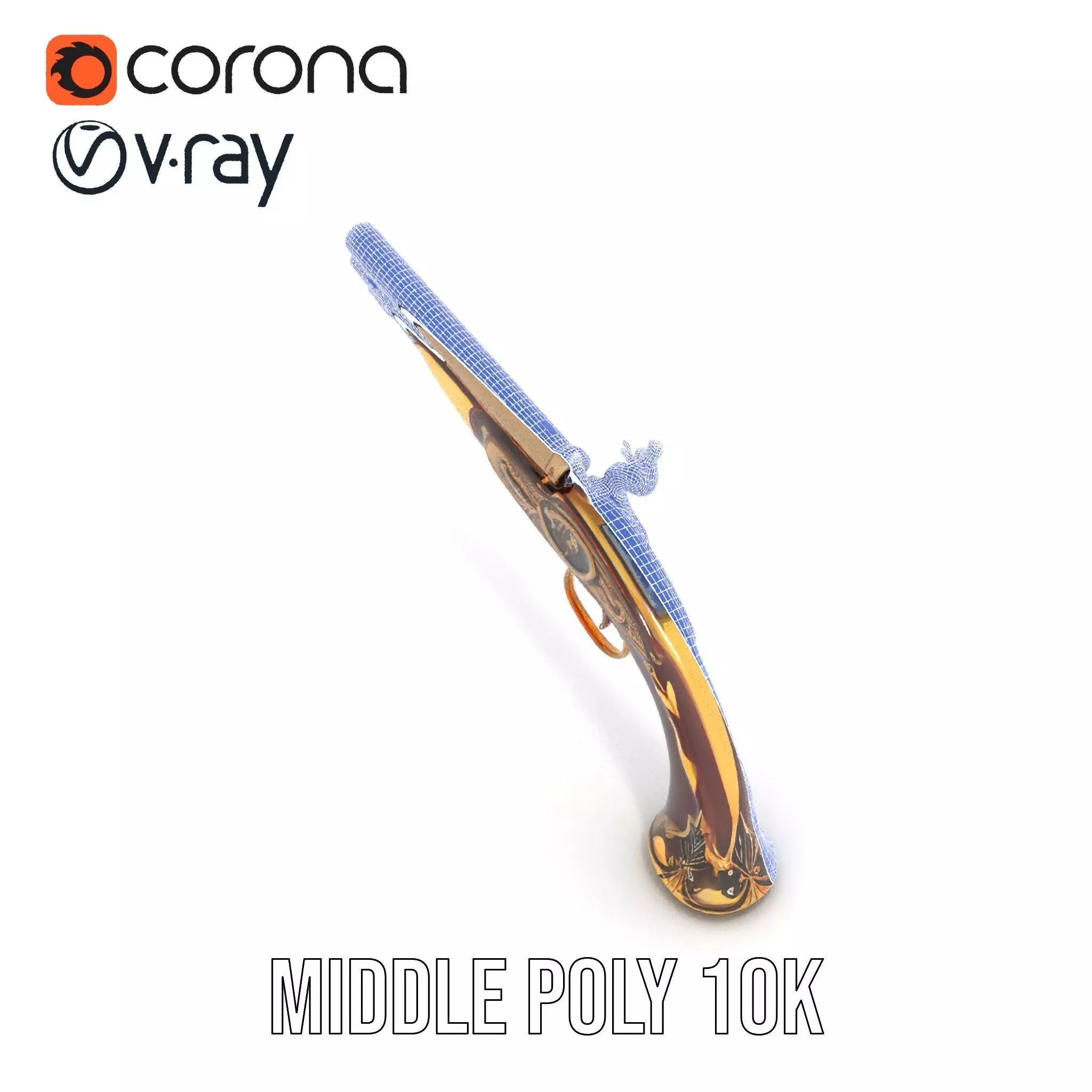 Ornate Flintlock Pistol model pack Low-poly 3D model_27