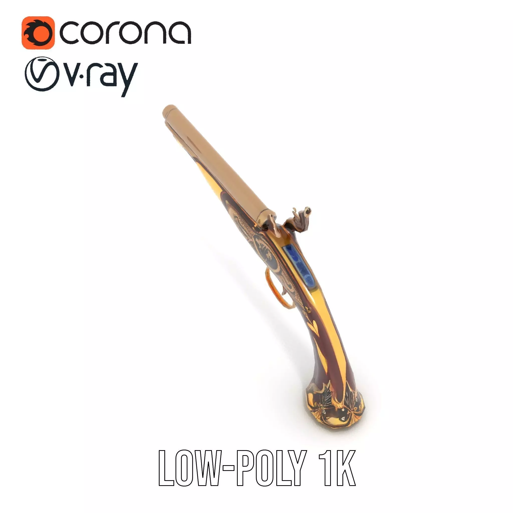 Ornate Flintlock Pistol model pack Low-poly 3D model_25