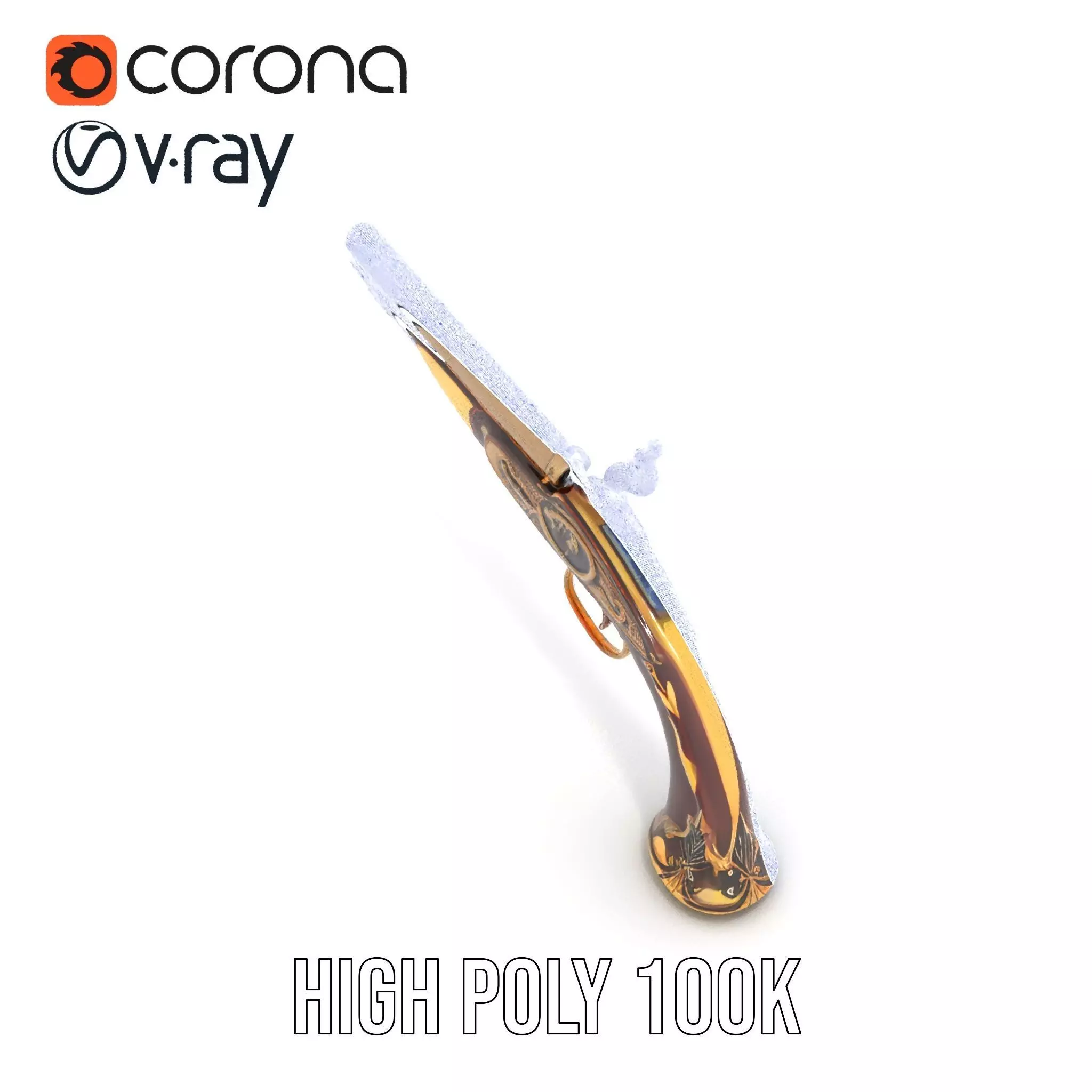 Ornate Flintlock Pistol model pack Low-poly 3D model_34