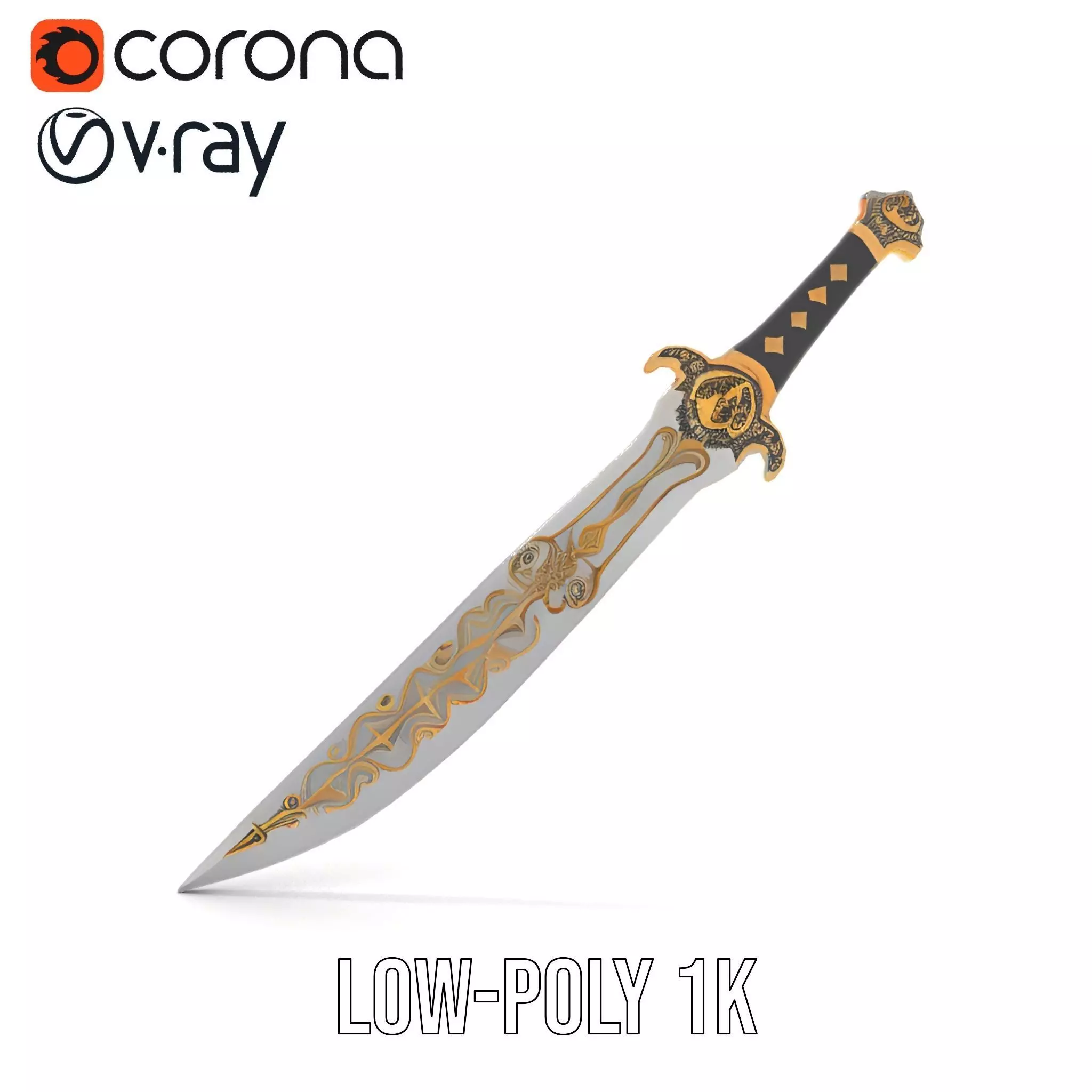 Enchanted Gold Dagger model pack Low-poly 3D model_9